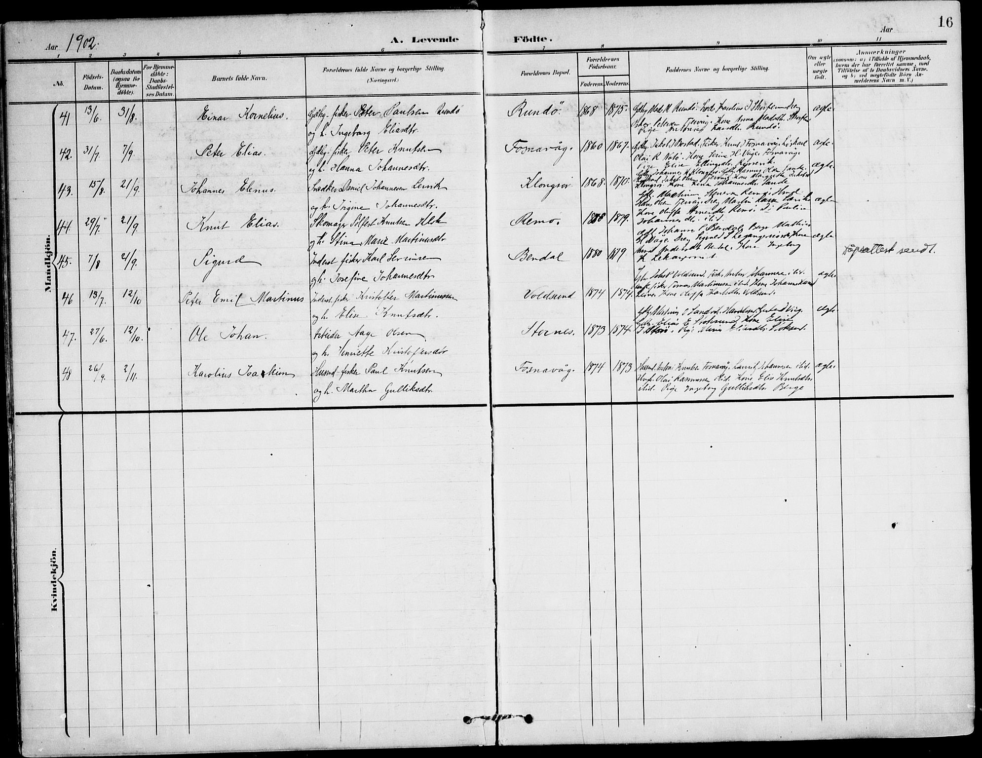 Ministerialprotokoller, klokkerbøker og fødselsregistre - Møre og Romsdal, AV/SAT-A-1454/507/L0075: Parish register (official) no. 507A10, 1901-1920, p. 16