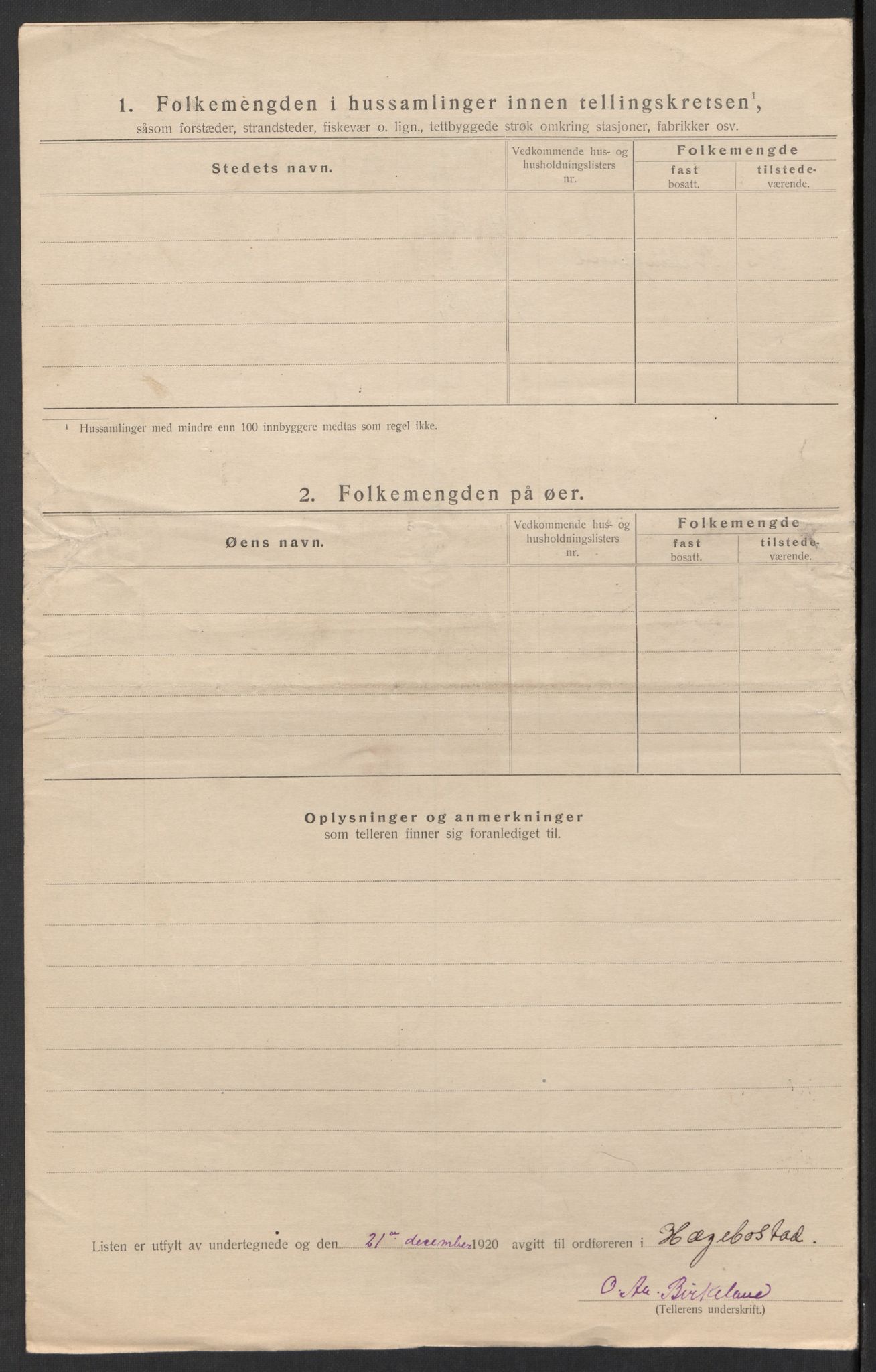 SAK, 1920 census for Hægebostad, 1920, p. 19