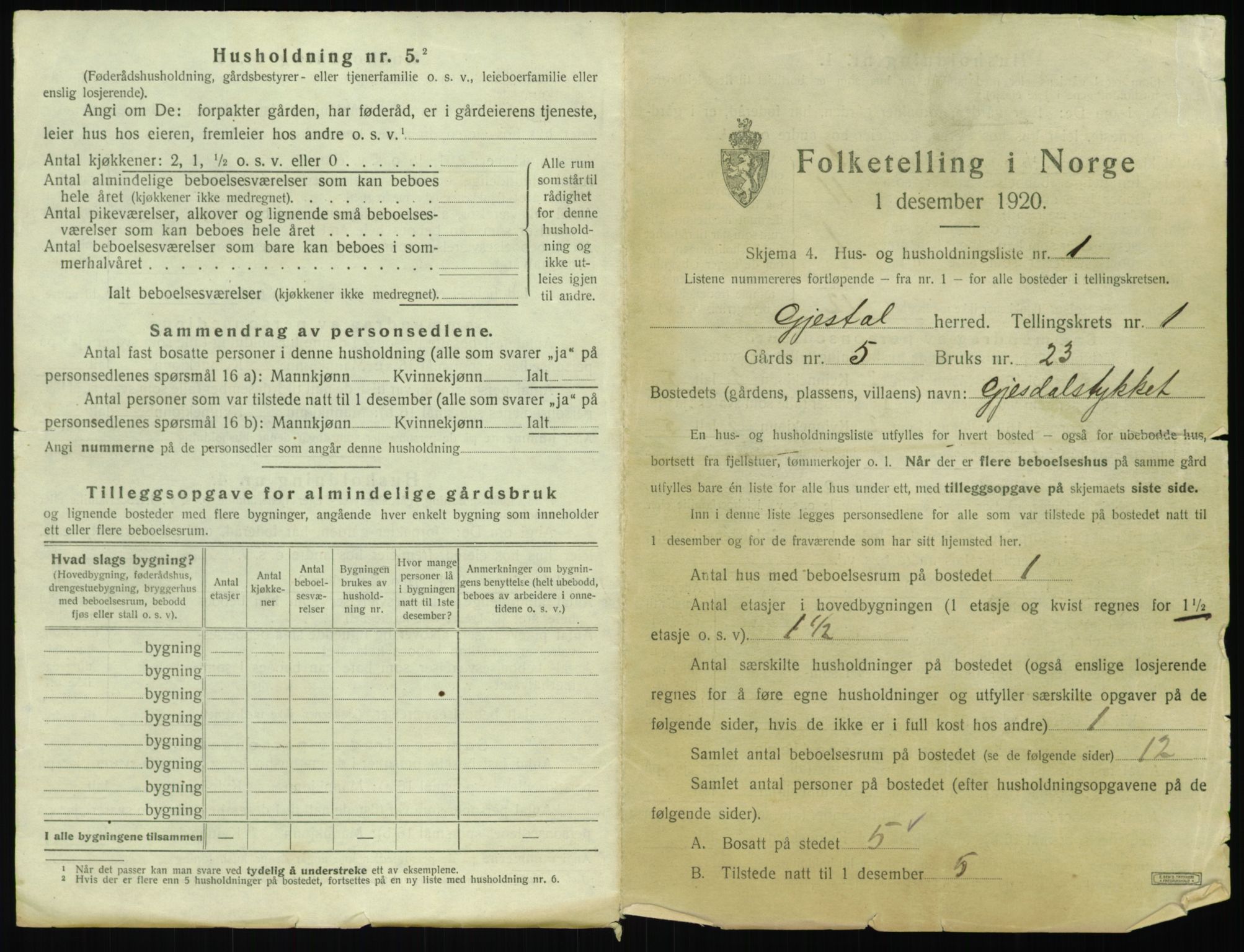 SAST, 1920 census for Gjesdal, 1920, p. 40