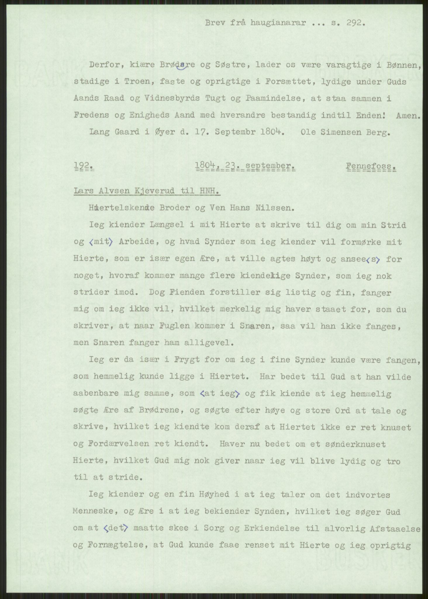 Samlinger til kildeutgivelse, Haugianerbrev, AV/RA-EA-6834/F/L0001: Haugianerbrev I: 1760-1804, 1760-1804, p. 292