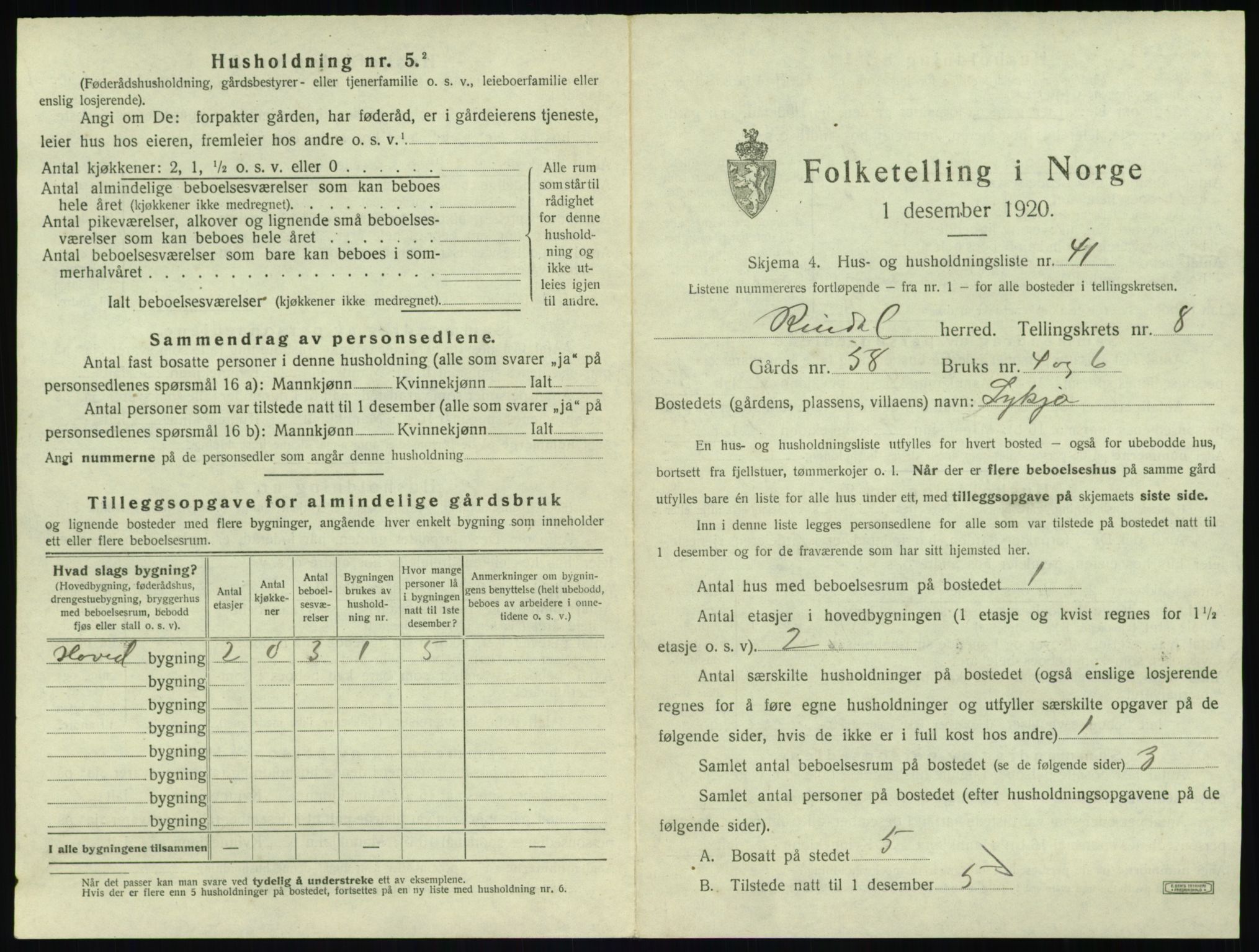 SAT, 1920 census for Rindal, 1920, p. 616