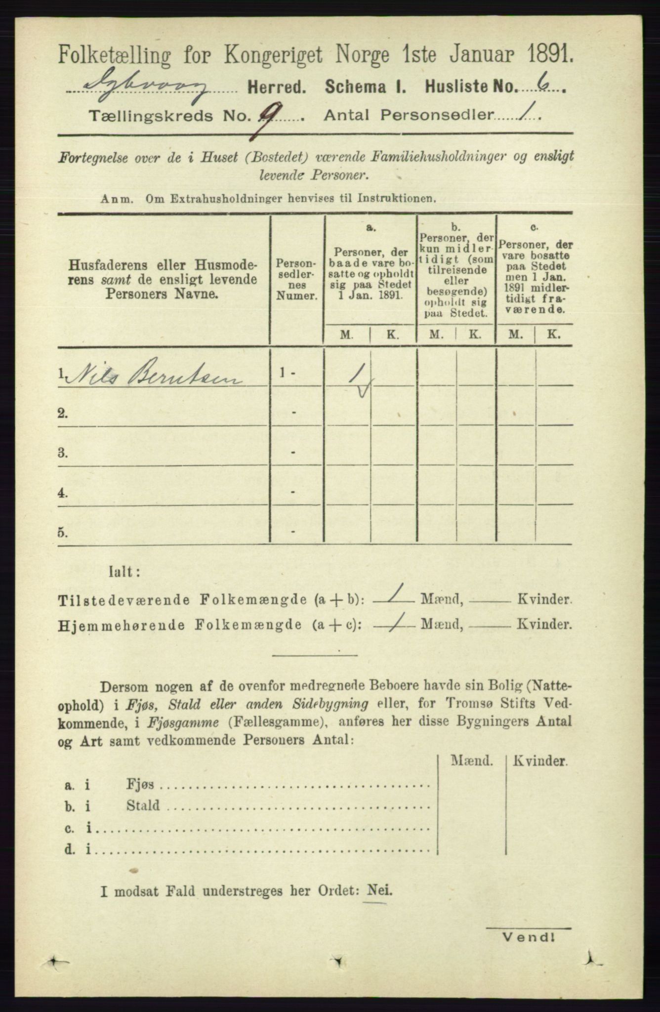 RA, 1891 census for 0915 Dypvåg, 1891, p. 3226