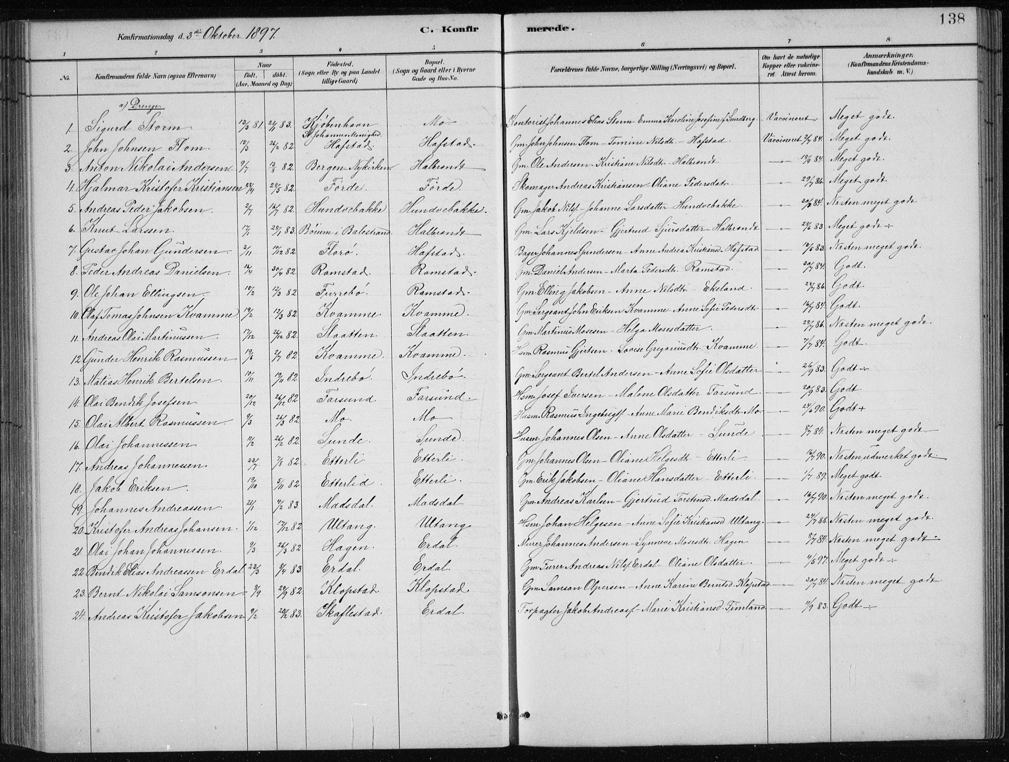 Førde sokneprestembete, SAB/A-79901/H/Hab/Haba/L0002: Parish register (copy) no. A 2, 1881-1898, p. 138