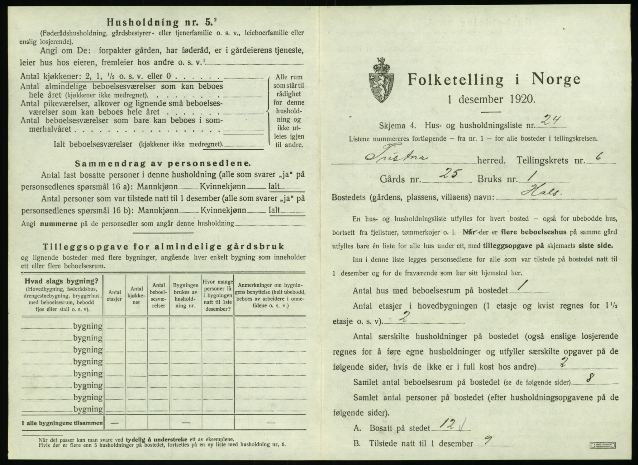 SAT, 1920 census for Tustna, 1920, p. 437