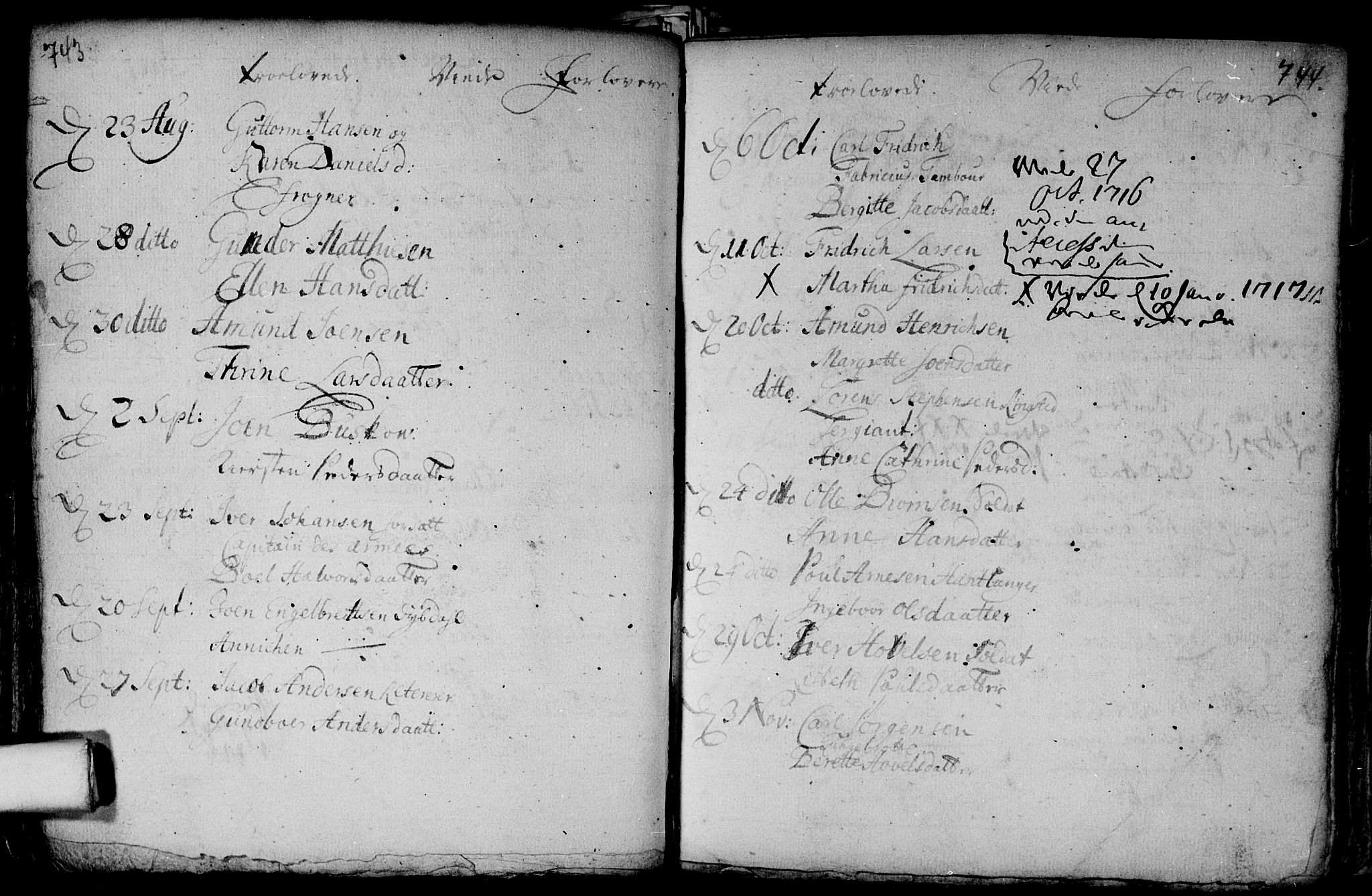 Aker prestekontor kirkebøker, SAO/A-10861/F/L0002: Parish register (official) no. 2, 1714-1720, p. 743-744