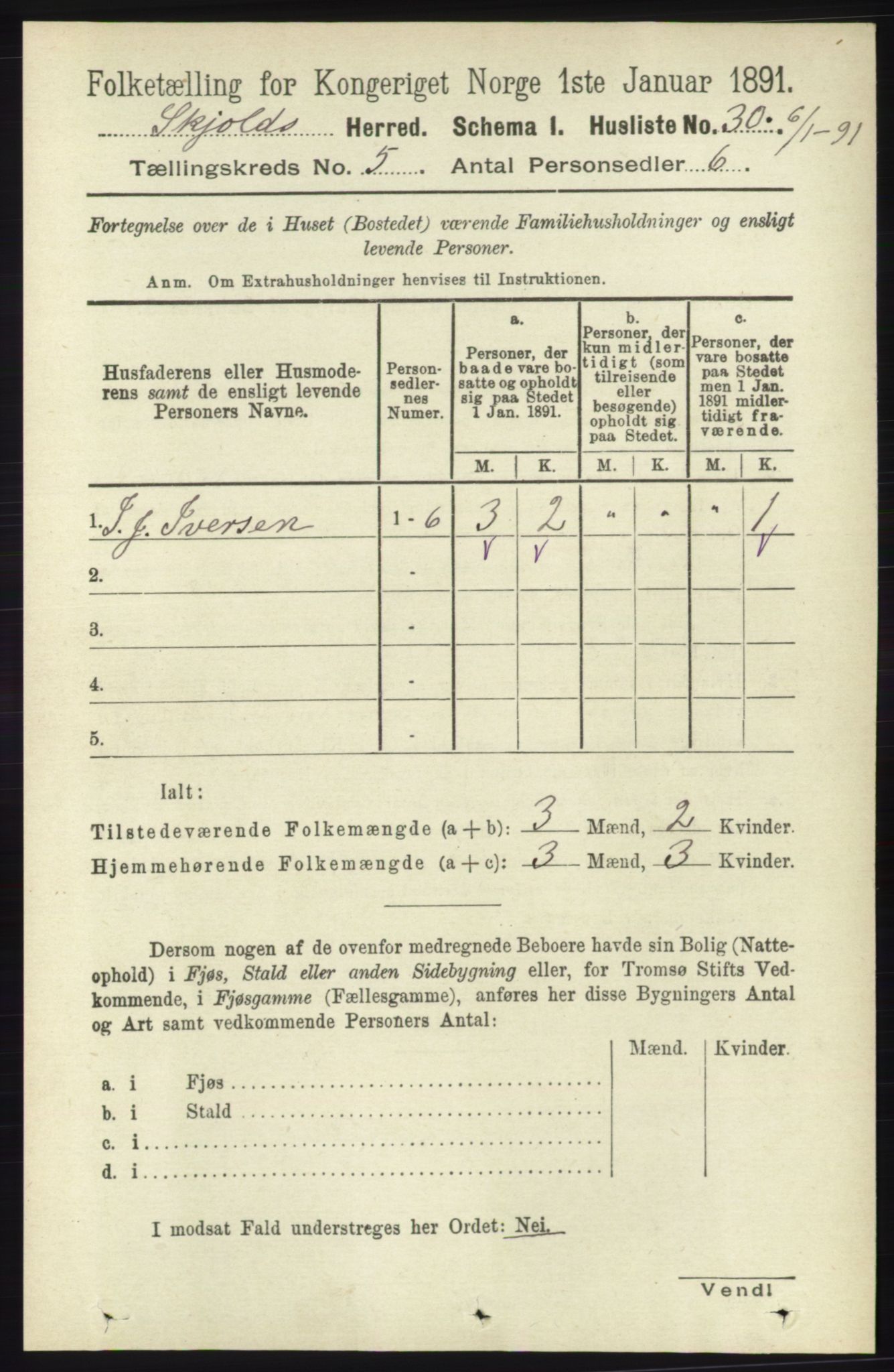 RA, 1891 census for 1154 Skjold, 1891, p. 758