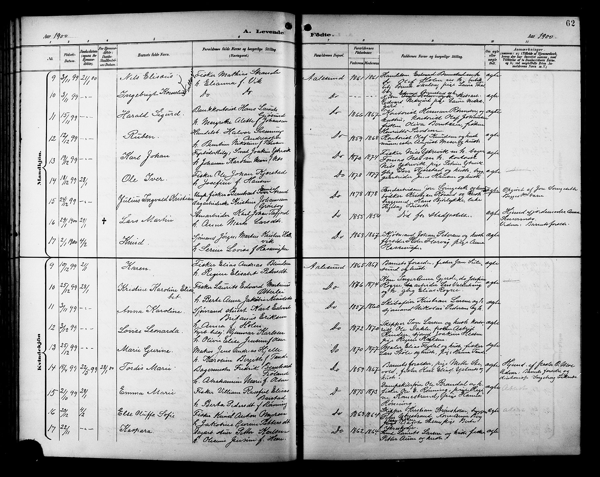 Ministerialprotokoller, klokkerbøker og fødselsregistre - Møre og Romsdal, SAT/A-1454/529/L0468: Parish register (copy) no. 529C05, 1897-1908, p. 62
