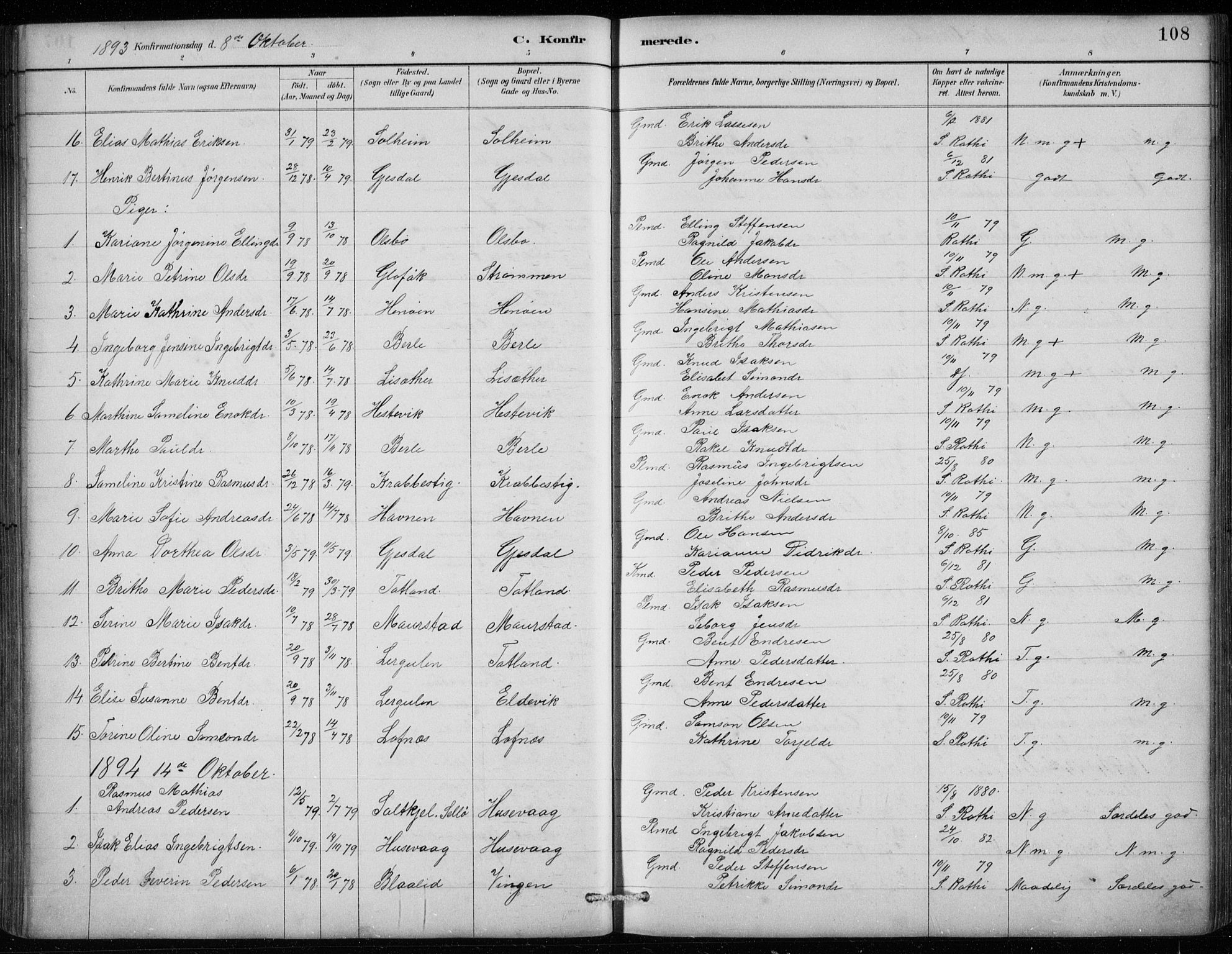 Davik sokneprestembete, AV/SAB-A-79701/H/Hab/Habc/L0002: Parish register (copy) no. C 2, 1889-1906, p. 108