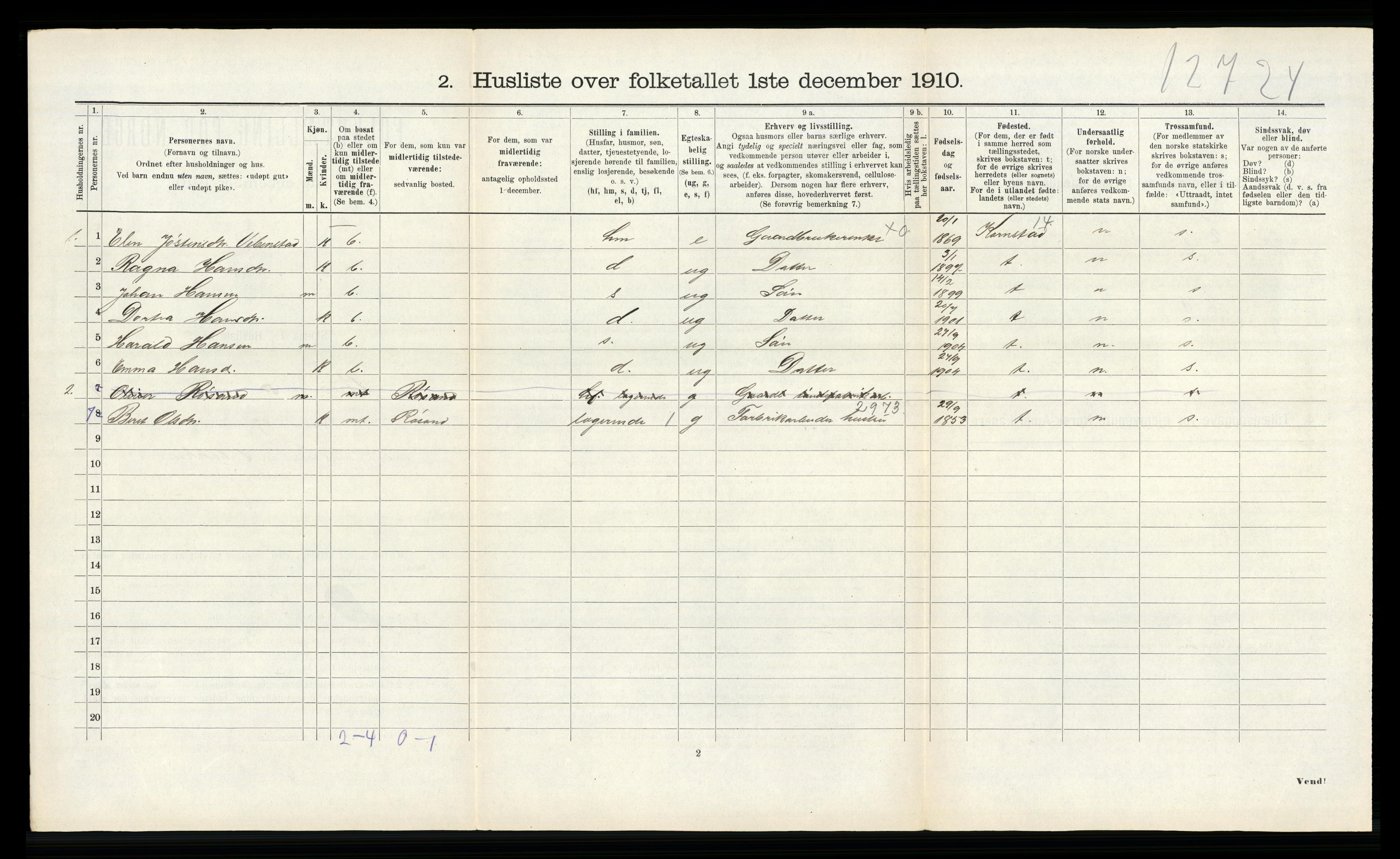 RA, 1910 census for Bremsnes, 1910, p. 1153