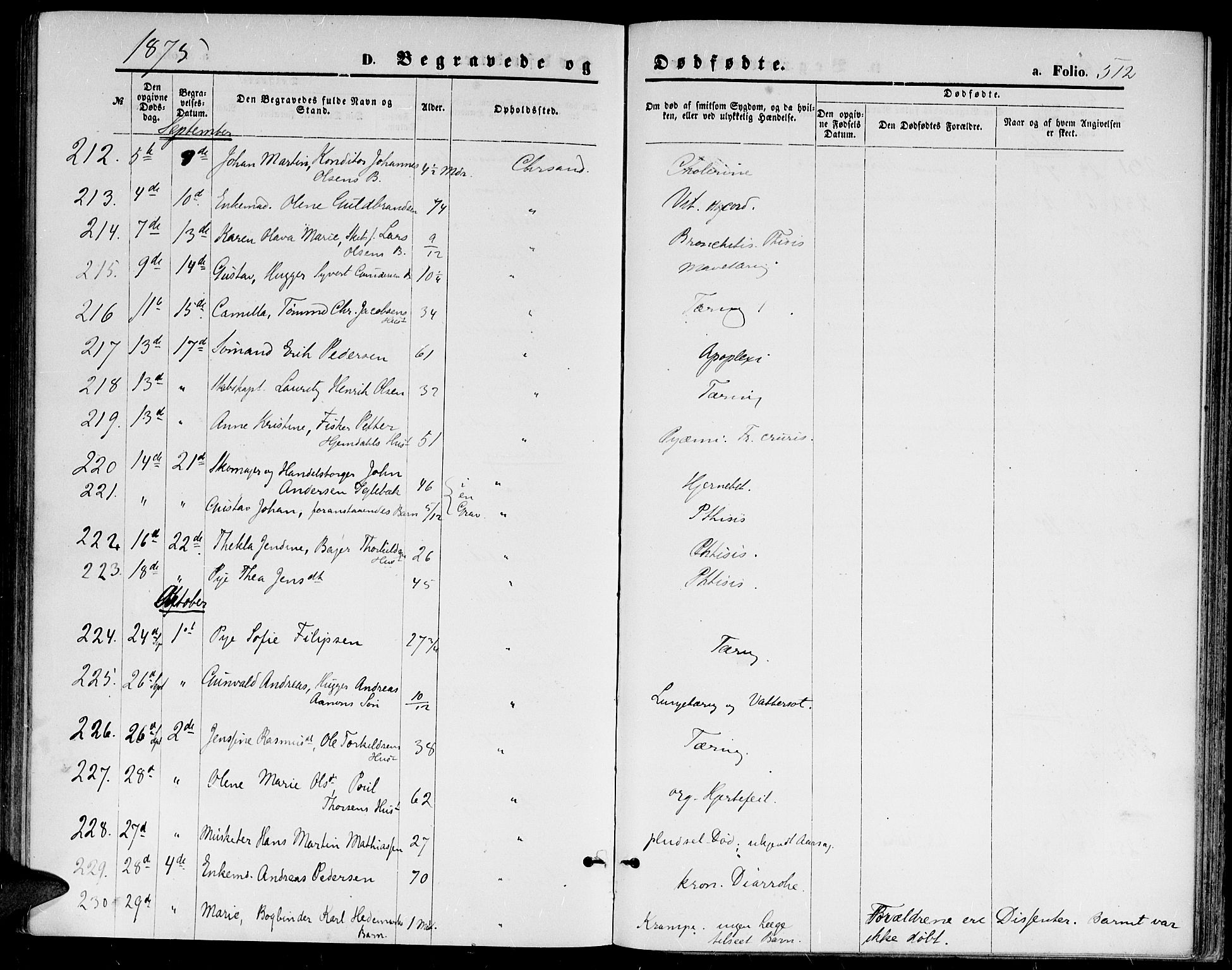 Kristiansand domprosti, AV/SAK-1112-0006/F/Fb/L0013: Parish register (copy) no. B 13, 1871-1880, p. 512