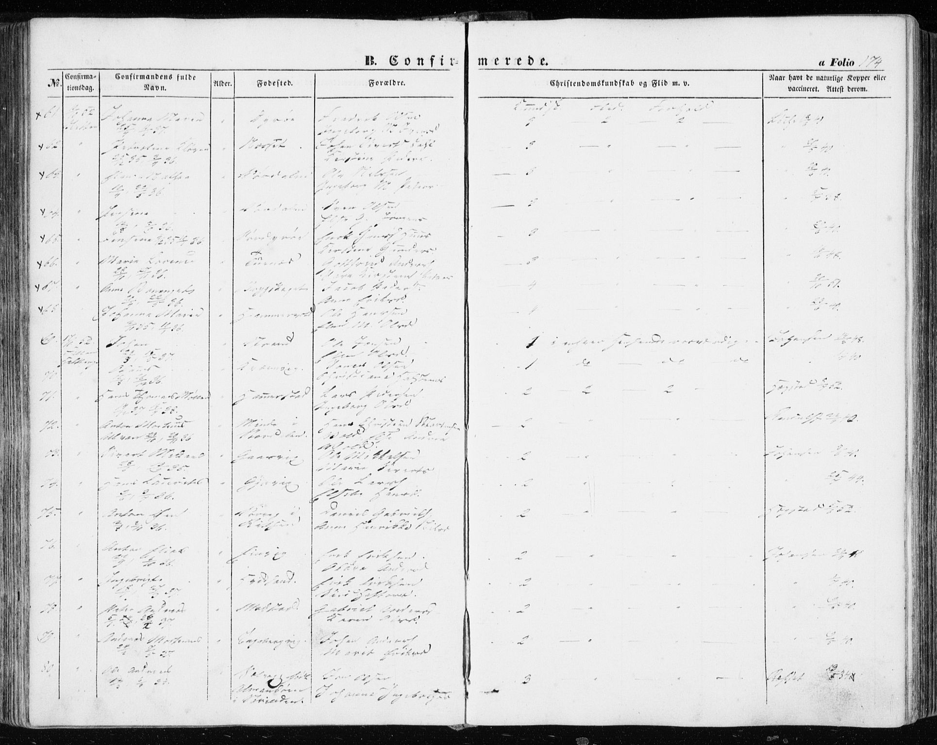 Ministerialprotokoller, klokkerbøker og fødselsregistre - Sør-Trøndelag, AV/SAT-A-1456/634/L0530: Parish register (official) no. 634A06, 1852-1860, p. 174