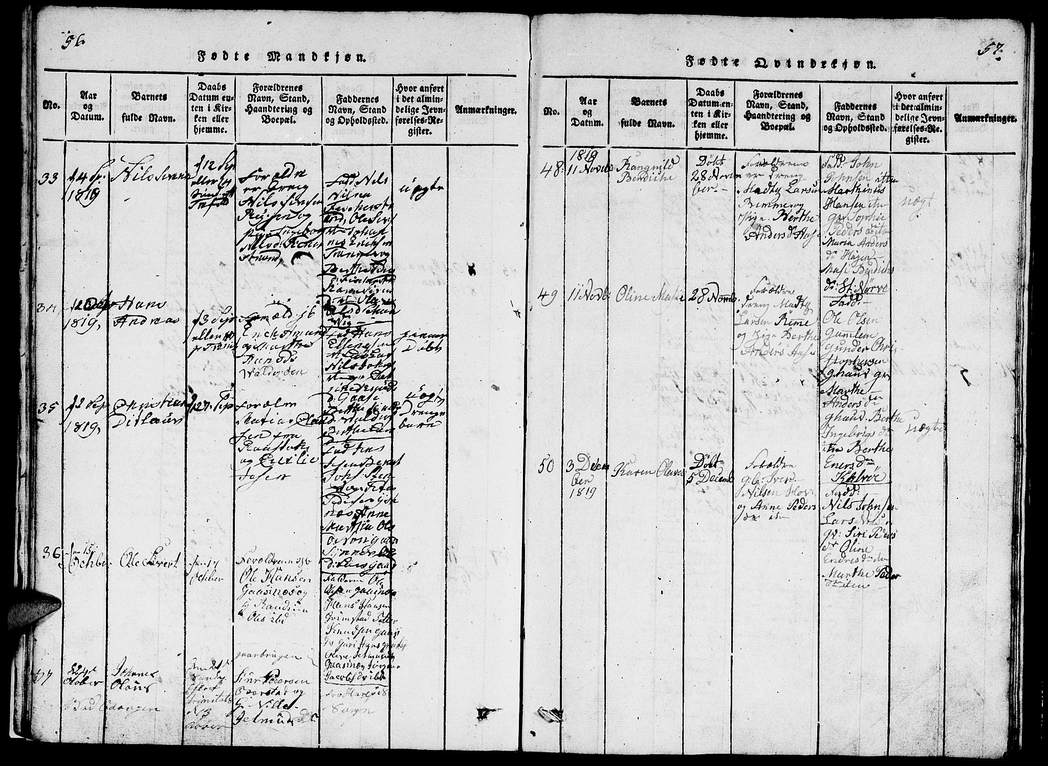 Ministerialprotokoller, klokkerbøker og fødselsregistre - Møre og Romsdal, AV/SAT-A-1454/528/L0423: Parish register (copy) no. 528C04, 1816-1827, p. 56-57