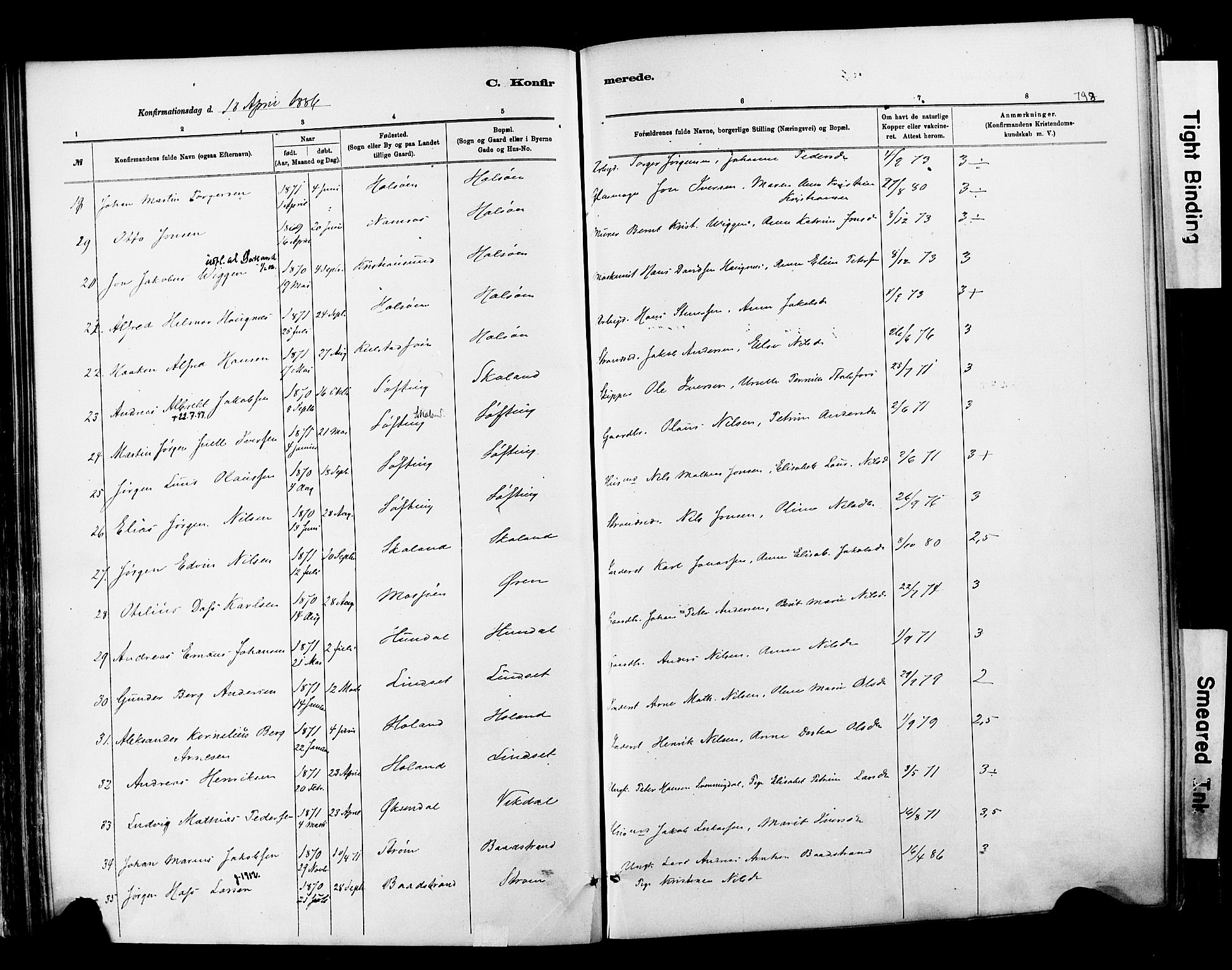 Ministerialprotokoller, klokkerbøker og fødselsregistre - Nordland, SAT/A-1459/820/L0295: Parish register (official) no. 820A16, 1880-1896, p. 198