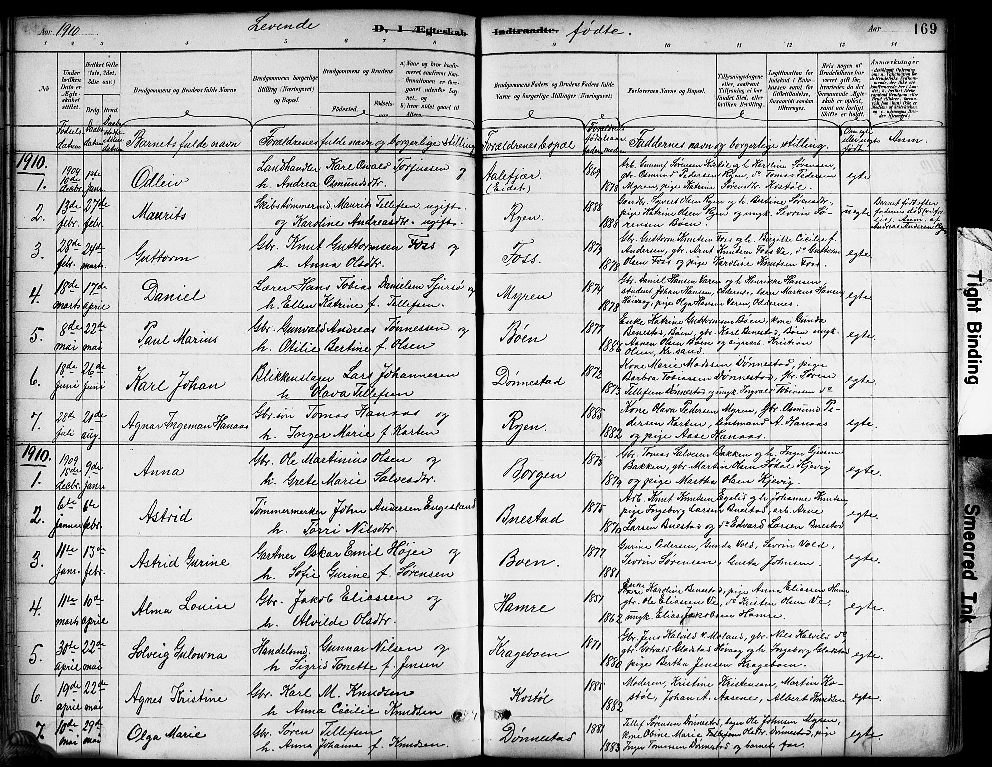 Tveit sokneprestkontor, SAK/1111-0043/F/Fb/L0004: Parish register (copy) no. B 4, 1887-1914, p. 169