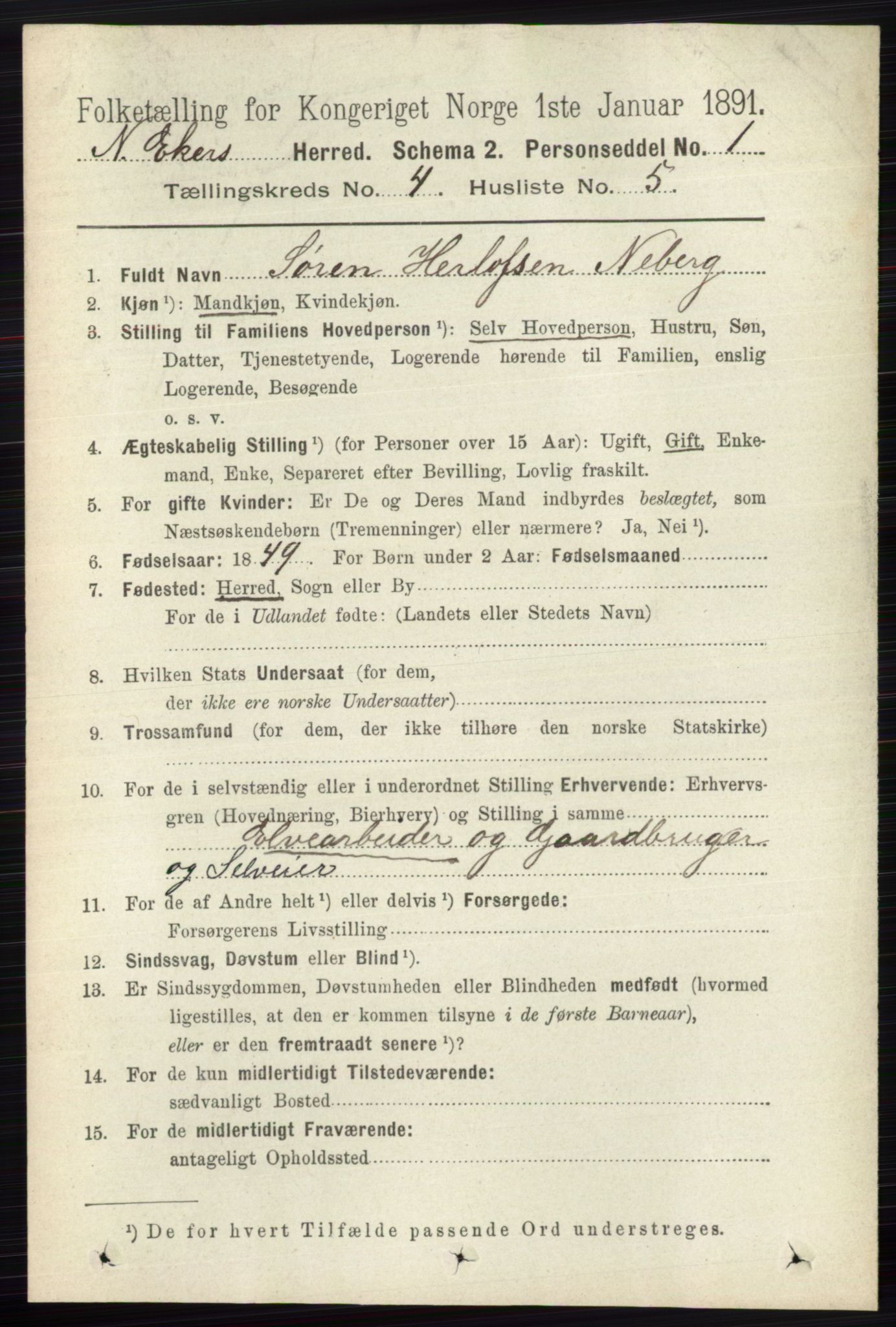 RA, 1891 census for 0625 Nedre Eiker, 1891, p. 1964
