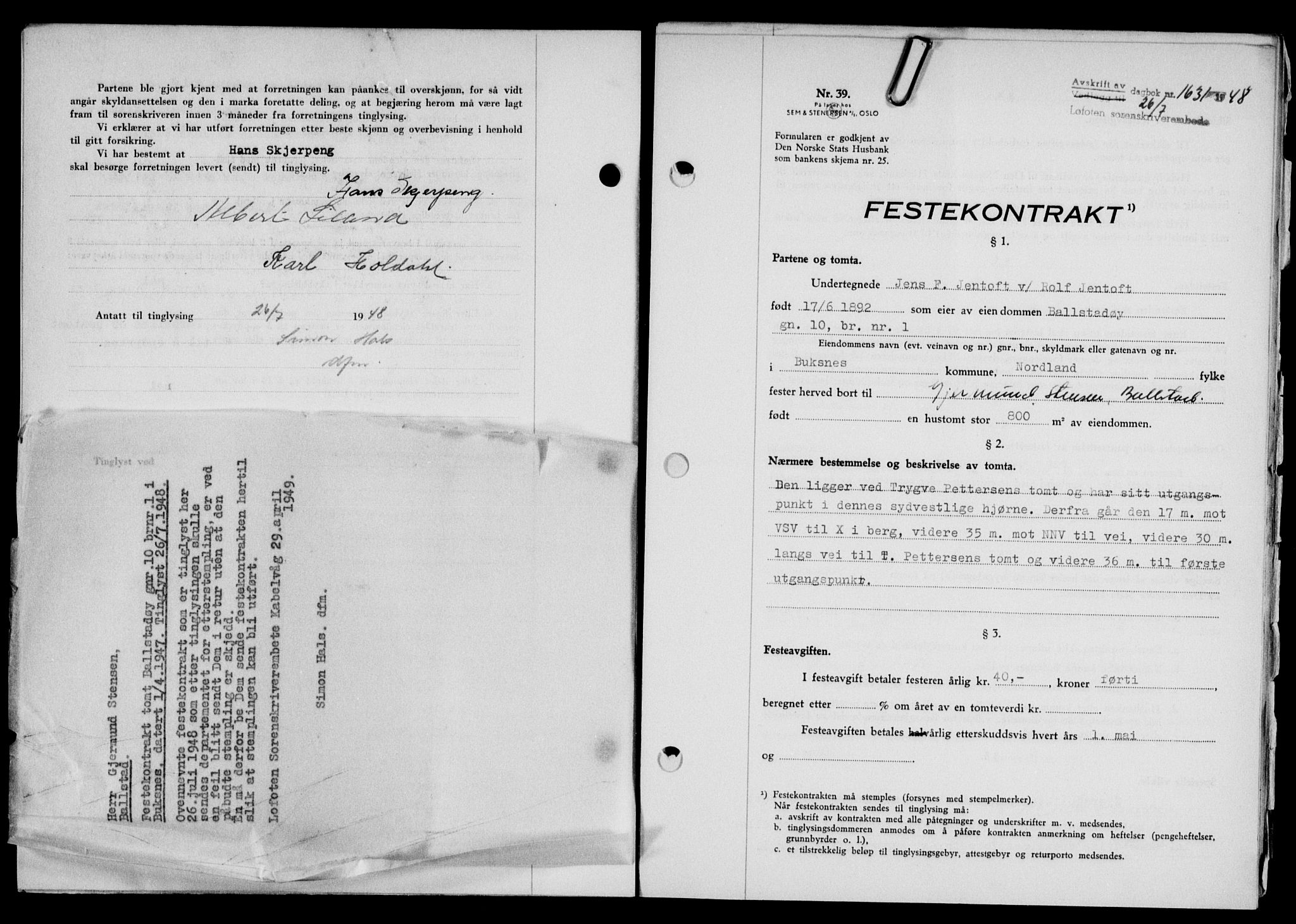 Lofoten sorenskriveri, SAT/A-0017/1/2/2C/L0018a: Mortgage book no. 18a, 1948-1948, Diary no: : 1631/1948