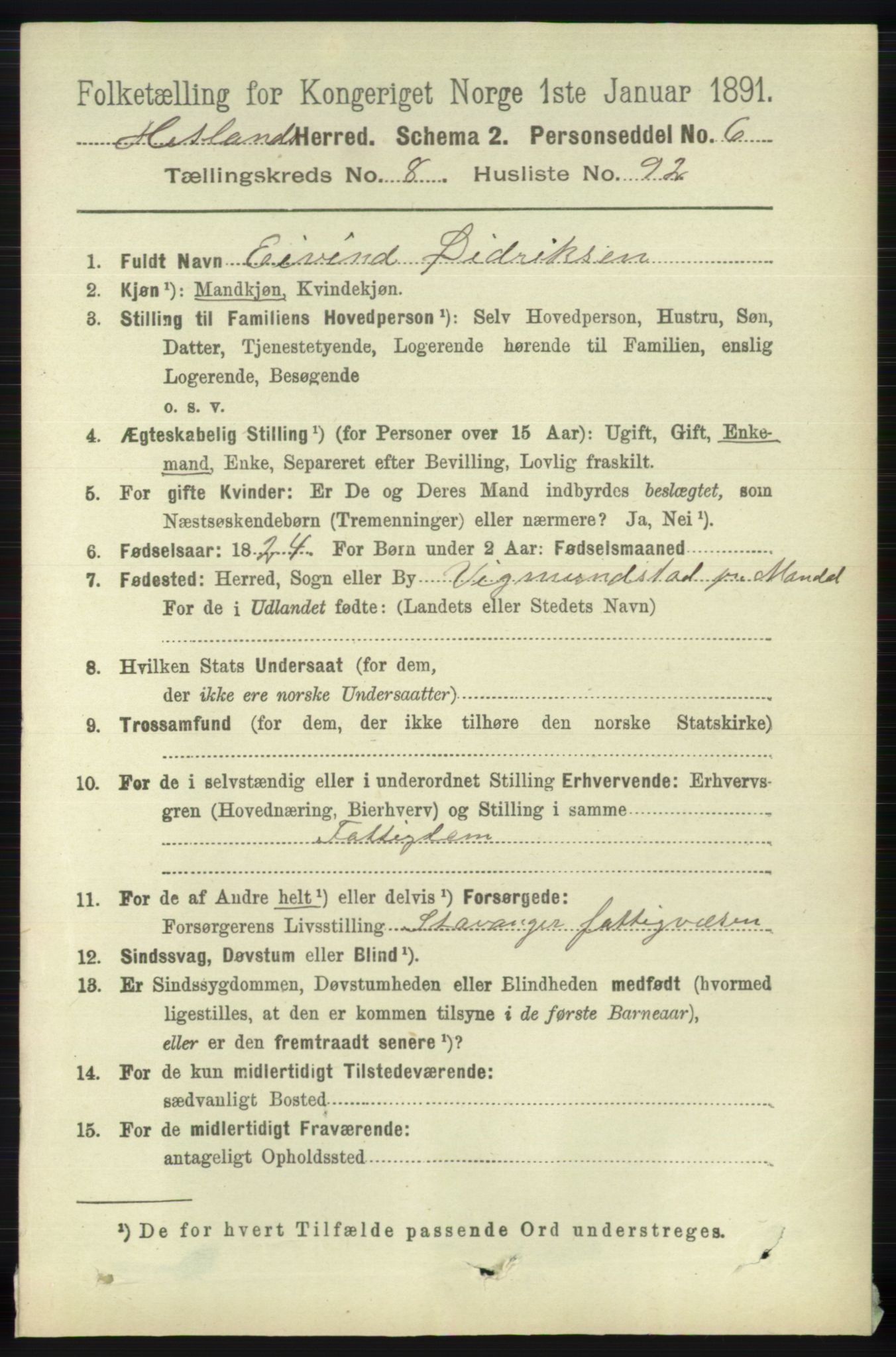 RA, 1891 census for 1126 Hetland, 1891, p. 5003