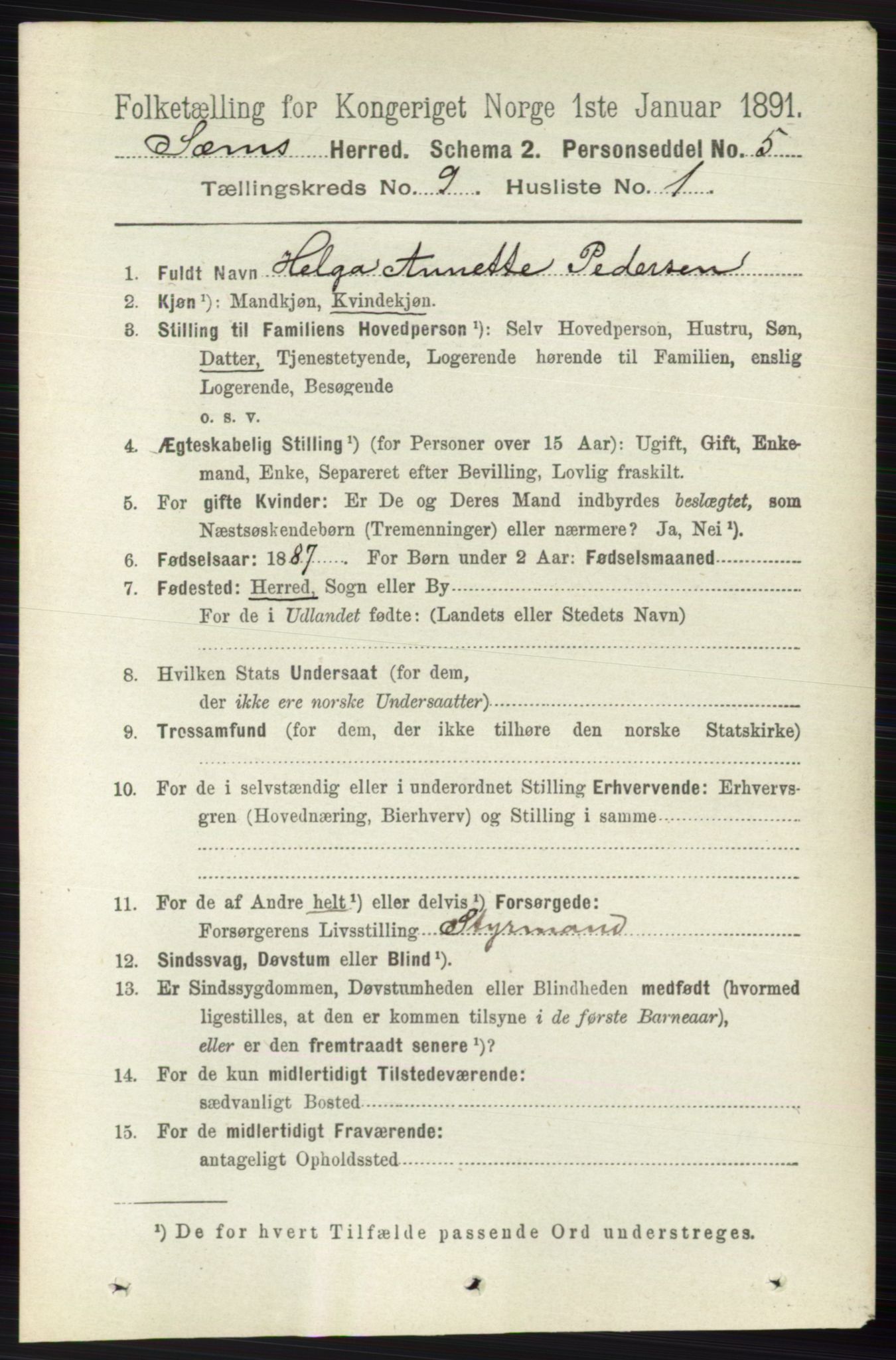 RA, 1891 census for 0721 Sem, 1891, p. 4252