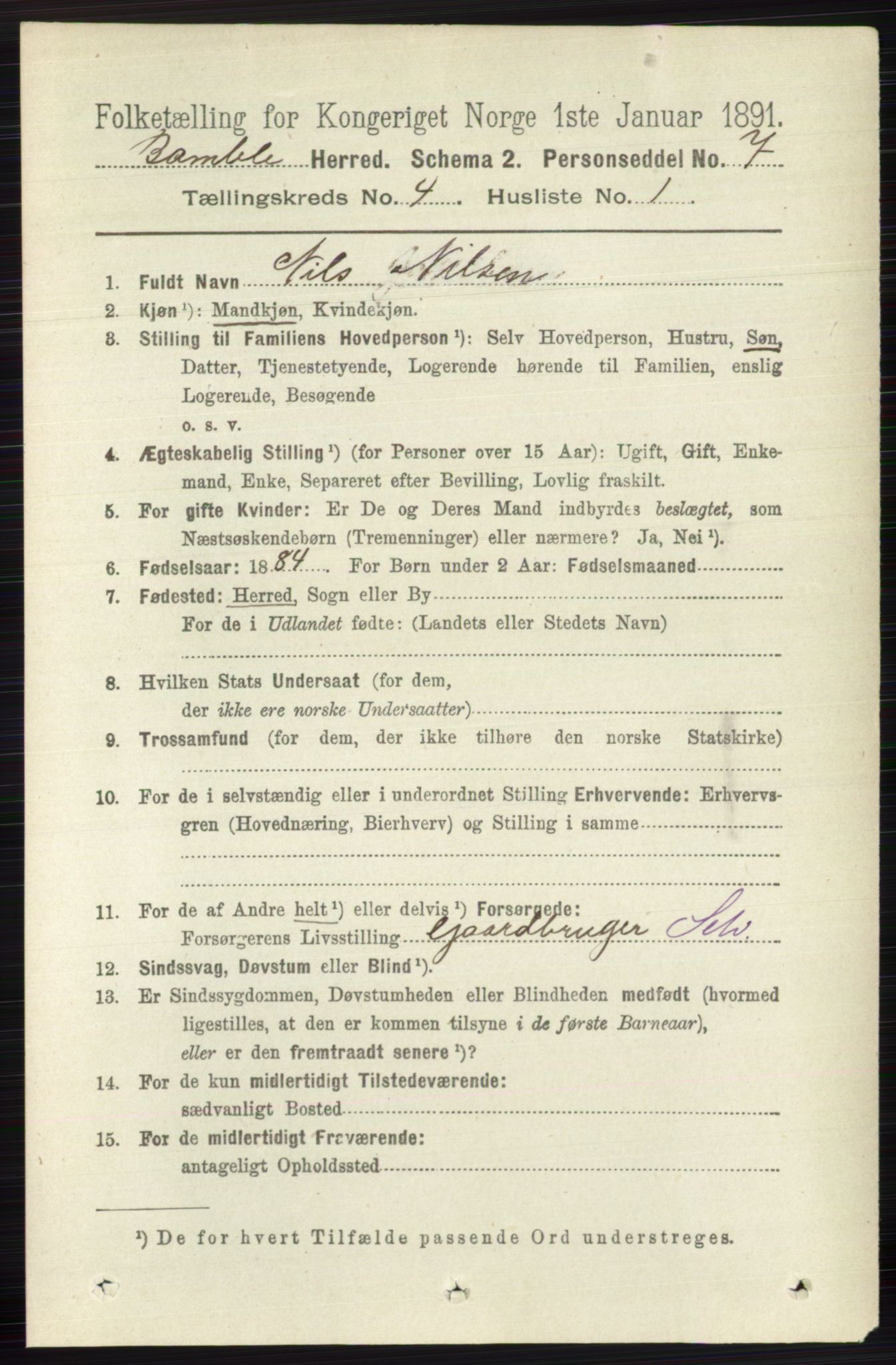 RA, 1891 census for 0814 Bamble, 1891, p. 1822