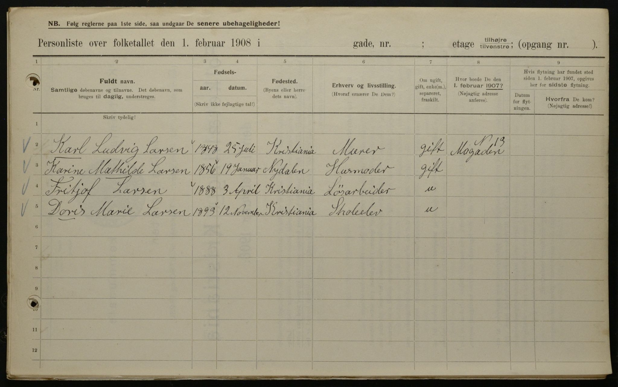 OBA, Municipal Census 1908 for Kristiania, 1908, p. 58627