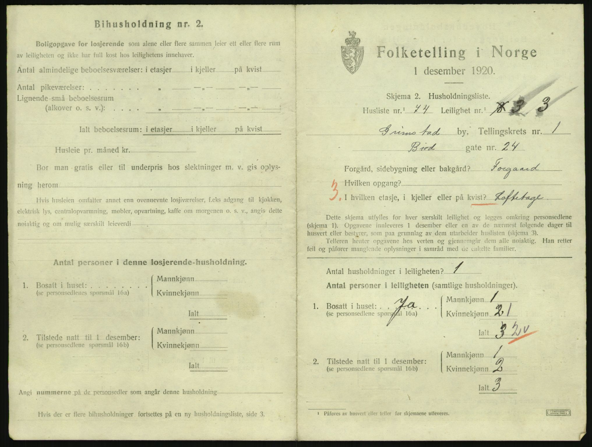 SAK, 1920 census for Grimstad, 1920, p. 1203