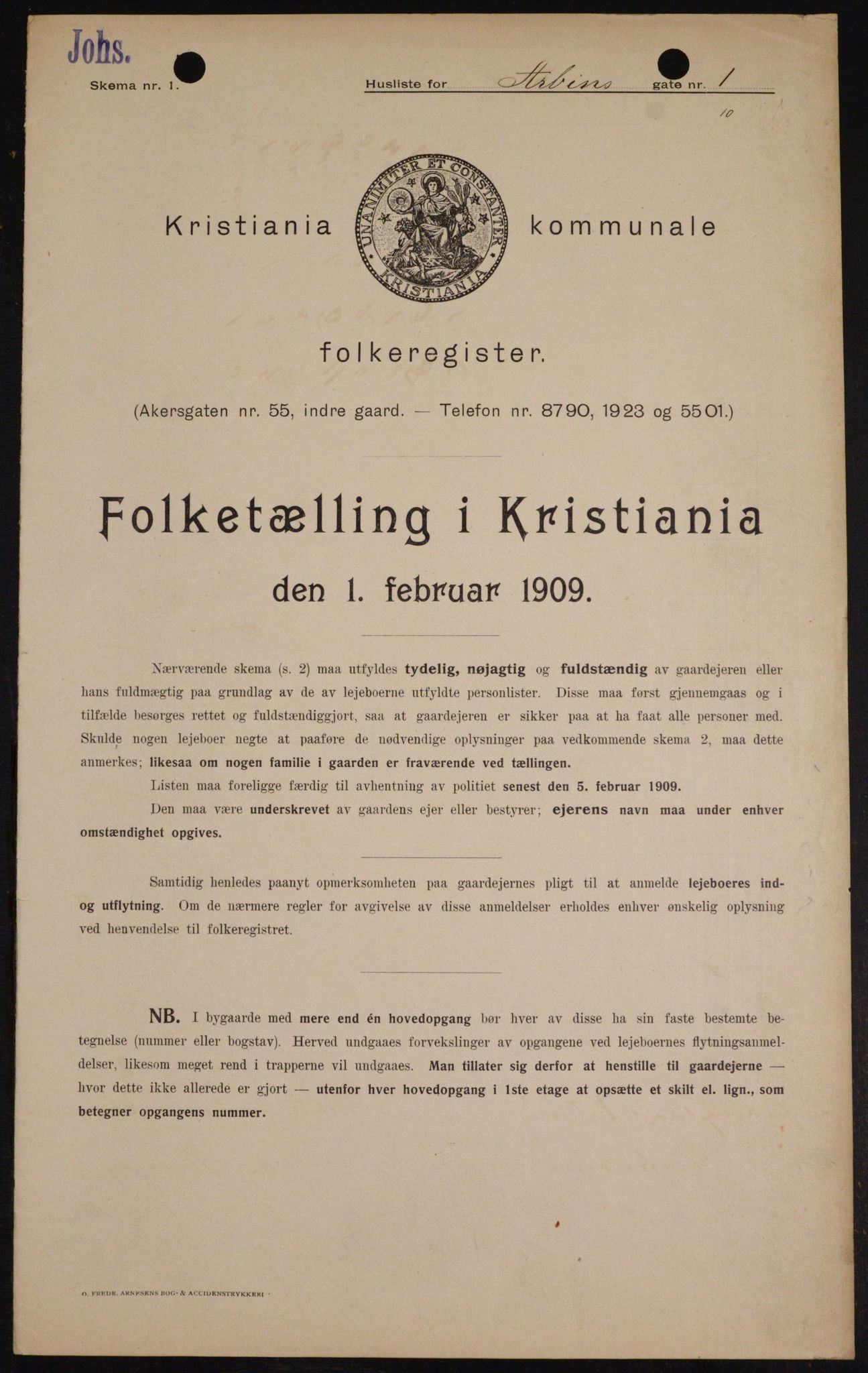 OBA, Municipal Census 1909 for Kristiania, 1909, p. 1521