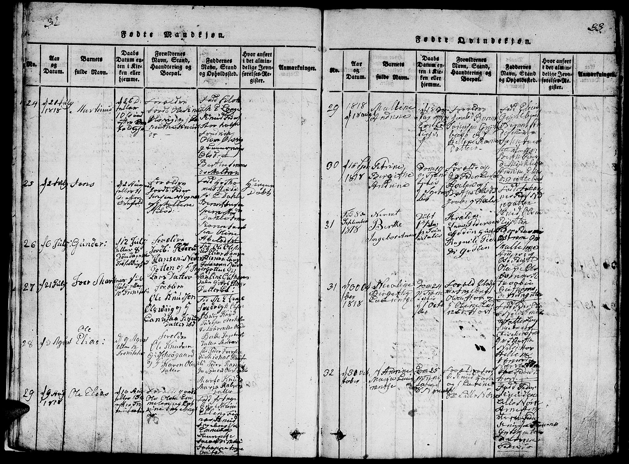 Ministerialprotokoller, klokkerbøker og fødselsregistre - Møre og Romsdal, AV/SAT-A-1454/528/L0423: Parish register (copy) no. 528C04, 1816-1827, p. 32-33