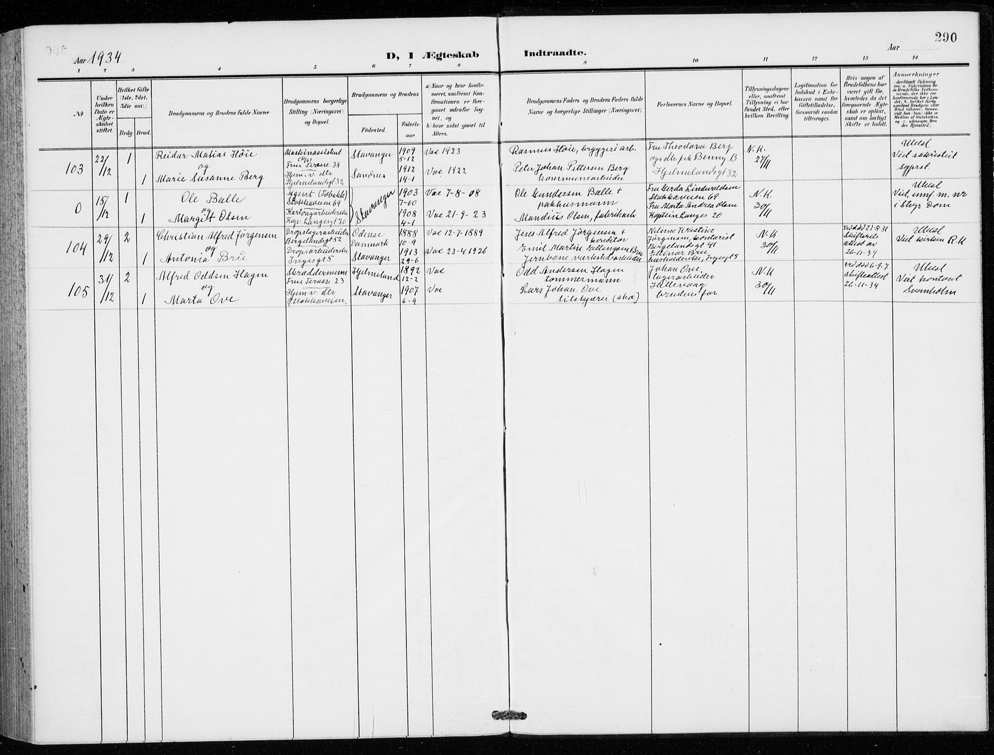 St. Petri sokneprestkontor, AV/SAST-A-101813/001/30/30BB/L0009: Parish register (copy) no. B 9, 1902-1935, p. 290