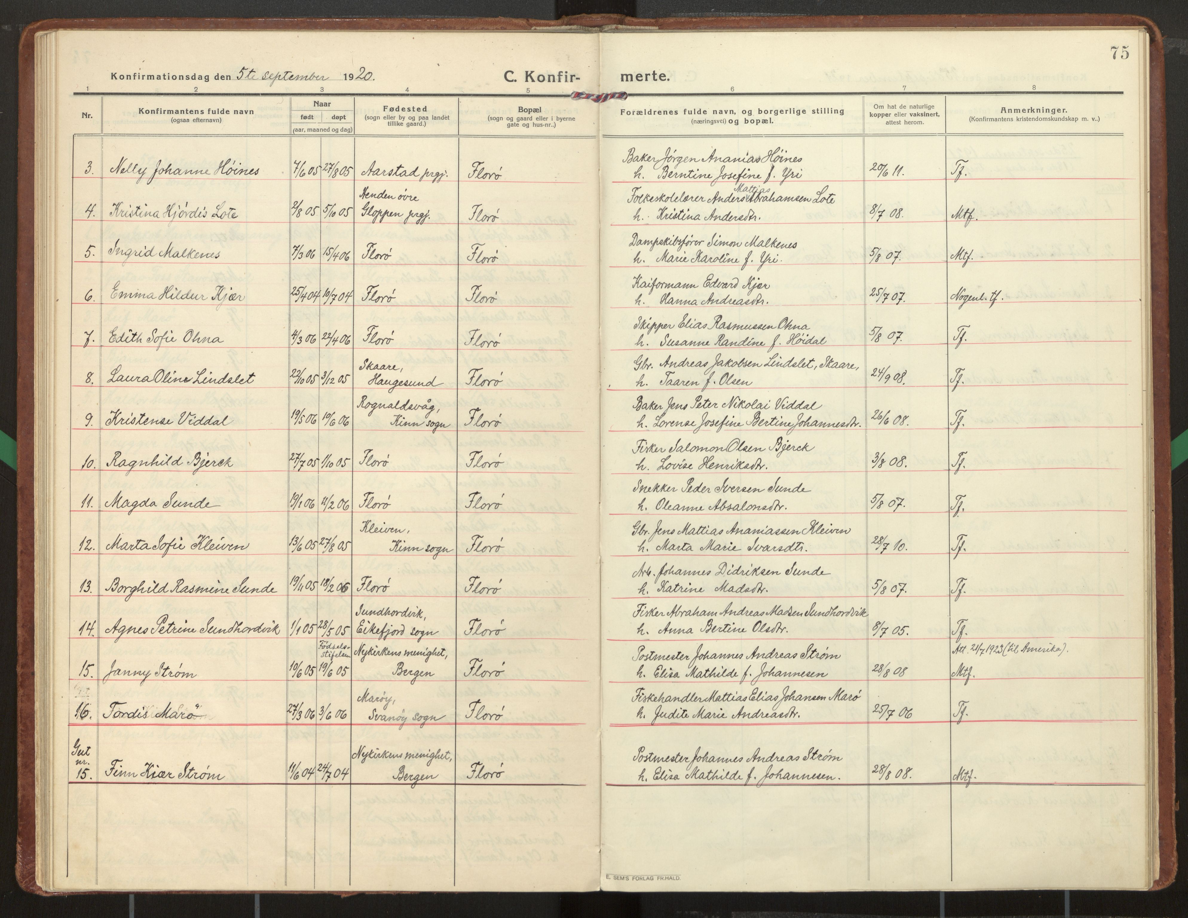Kinn sokneprestembete, SAB/A-80801/H/Haa/Haac/L0003: Parish register (official) no. C 3, 1917-1934, p. 75