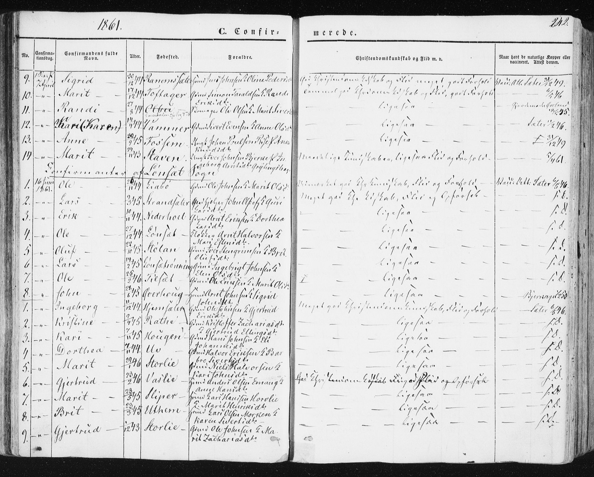 Ministerialprotokoller, klokkerbøker og fødselsregistre - Sør-Trøndelag, SAT/A-1456/678/L0899: Parish register (official) no. 678A08, 1848-1872, p. 242