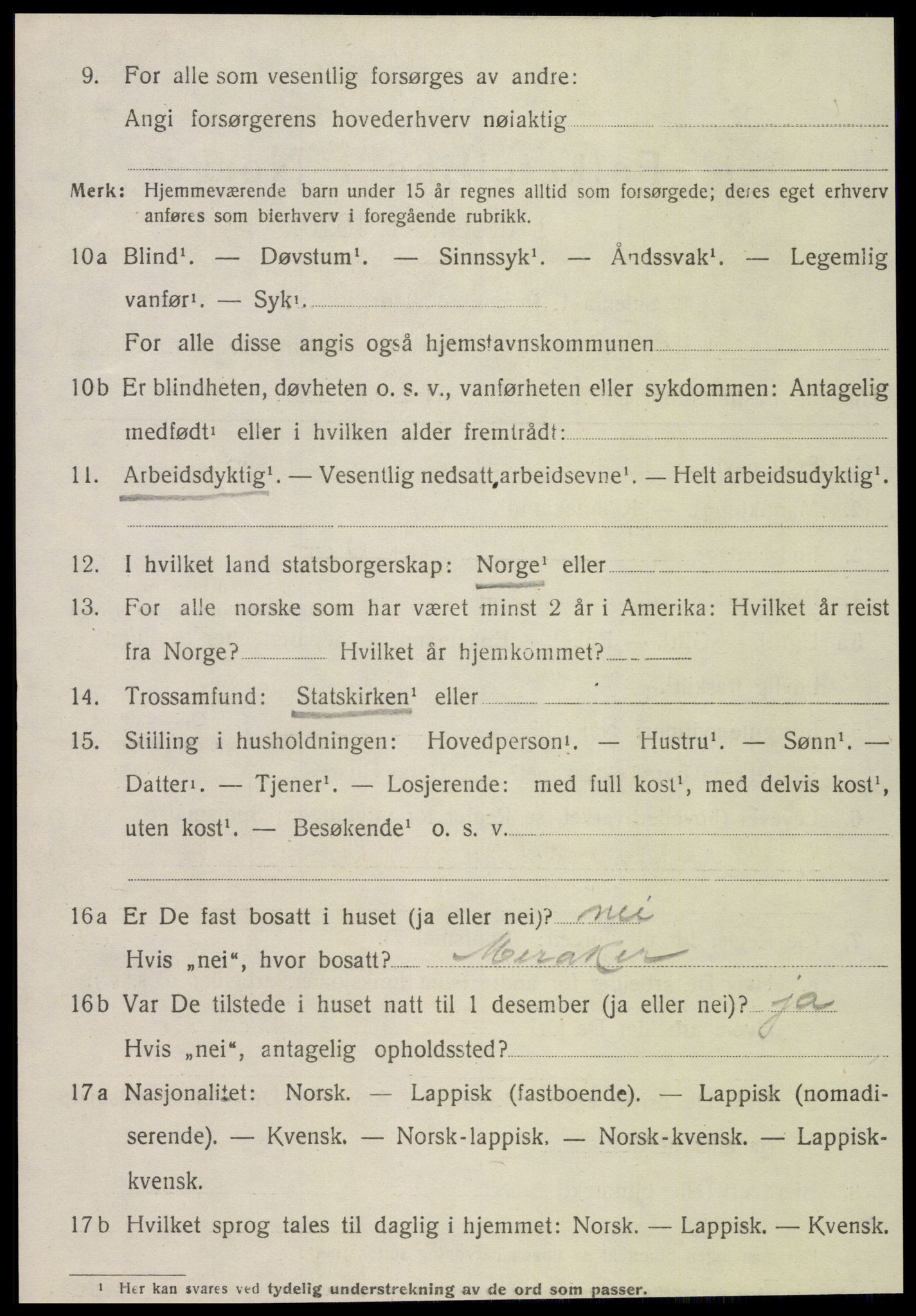 SAT, 1920 census for Meråker, 1920, p. 6207