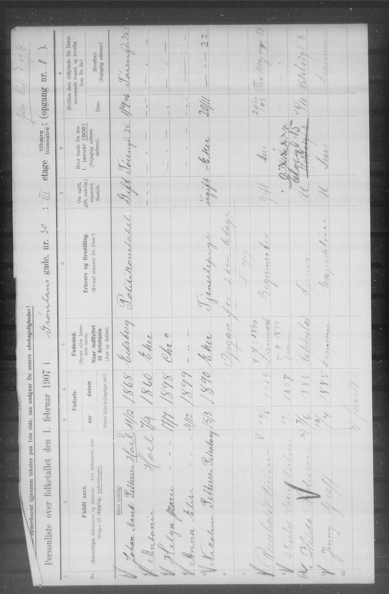 OBA, Municipal Census 1907 for Kristiania, 1907, p. 16041