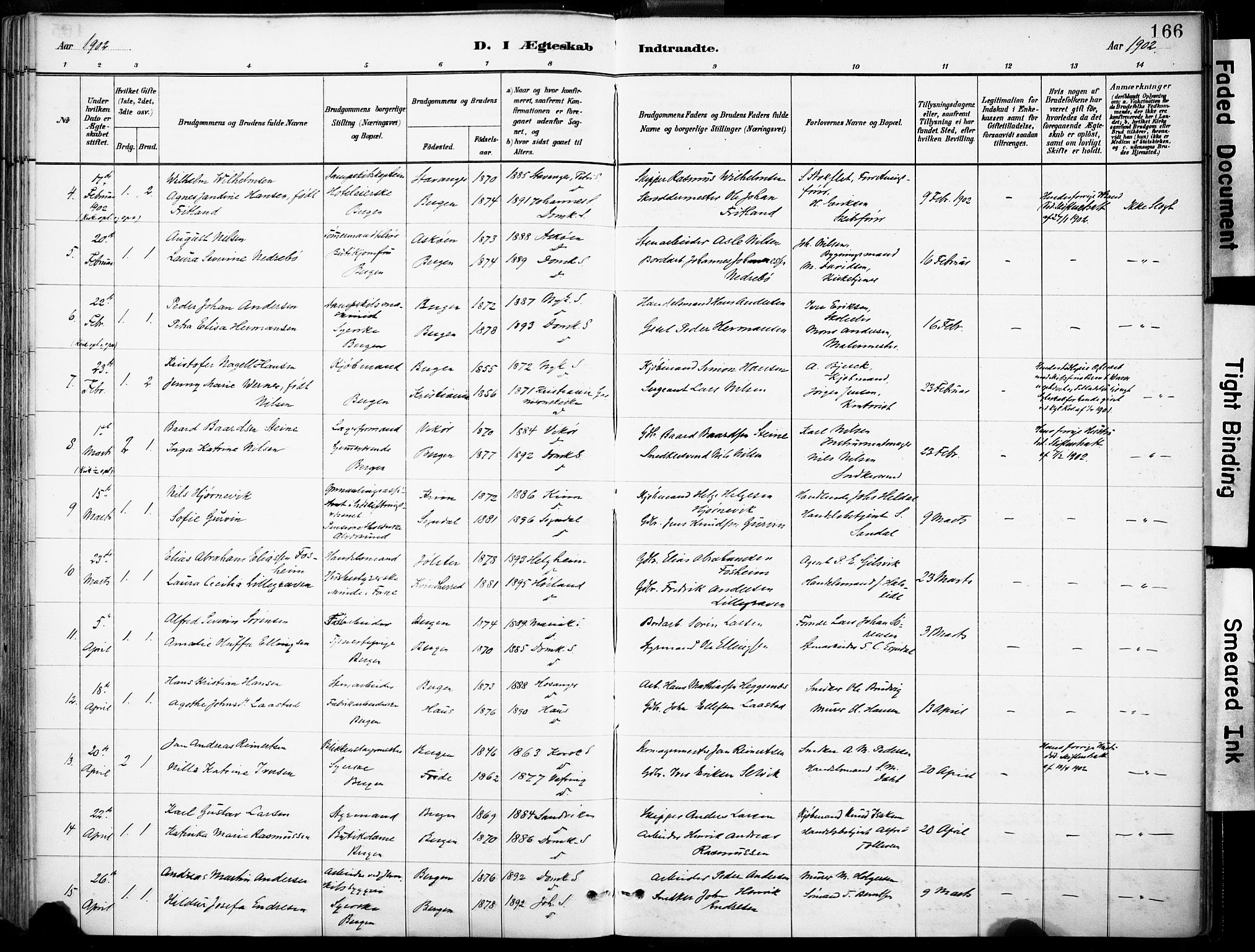 Domkirken sokneprestembete, SAB/A-74801/H/Haa/L0037: Parish register (official) no. D 4, 1880-1907, p. 166