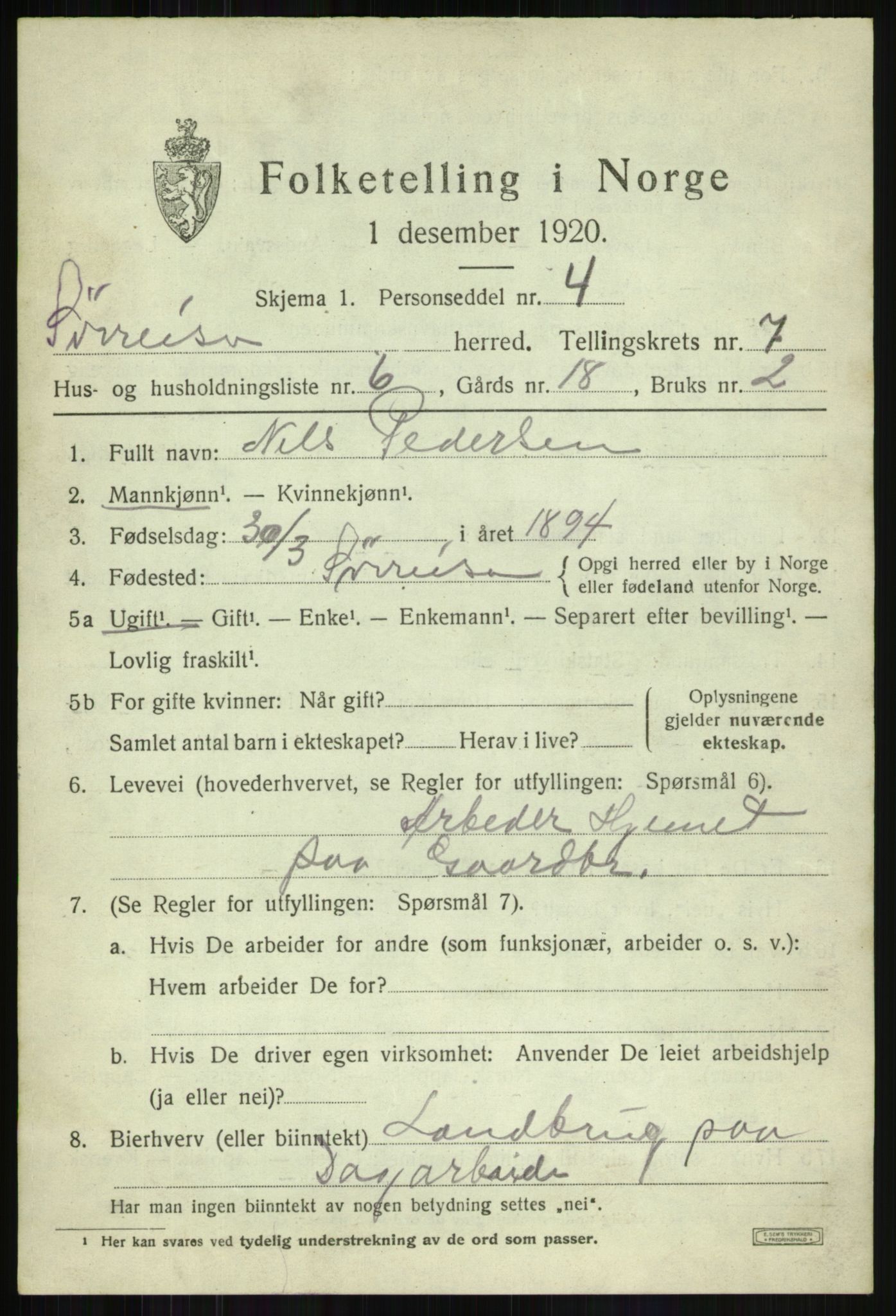 SATØ, 1920 census for Sørreisa, 1920, p. 3423