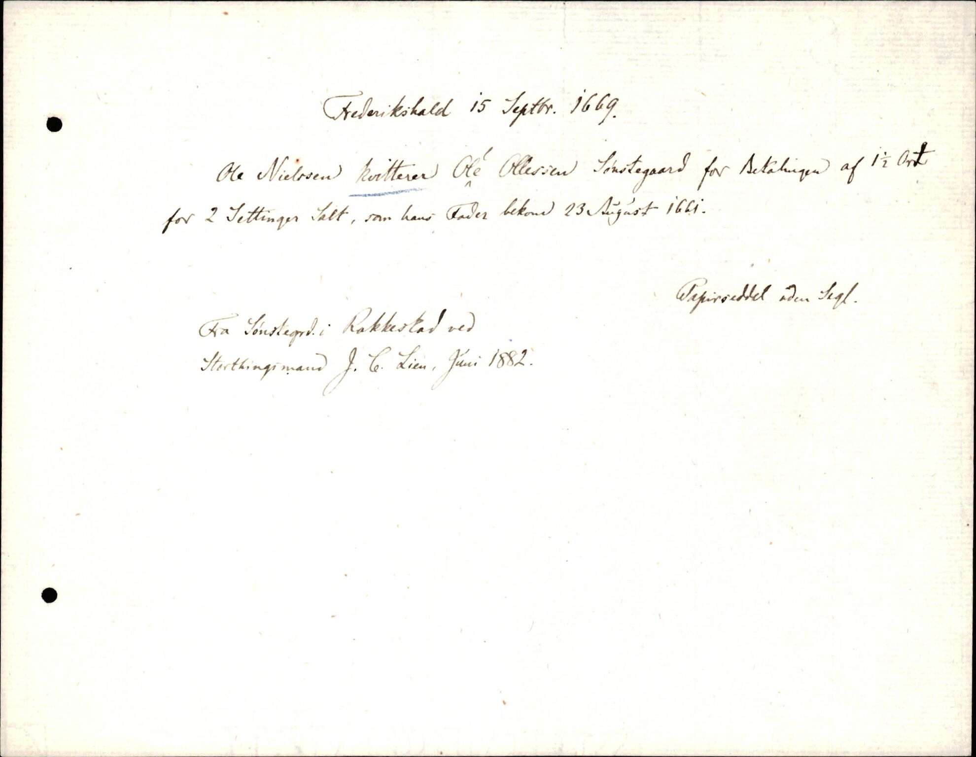 Riksarkivets diplomsamling, AV/RA-EA-5965/F35/F35d/L0005: Innlånte diplomer, seddelregister, 1661-1690, p. 197