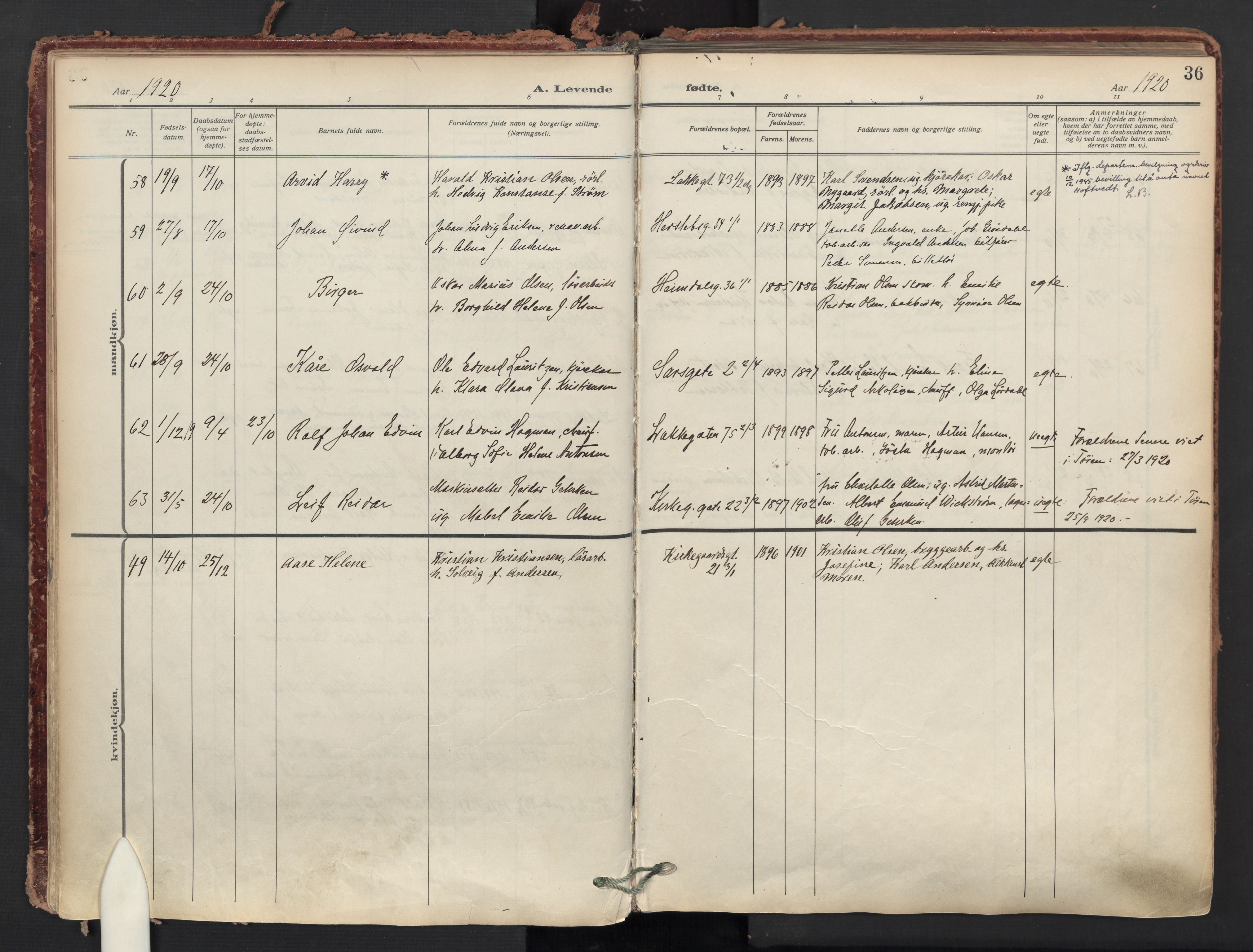 Tøyen prestekontor Kirkebøker, AV/SAO-A-10167a/F/Fa/L0004: Parish register (official) no. I 4, 1917-1931, p. 36