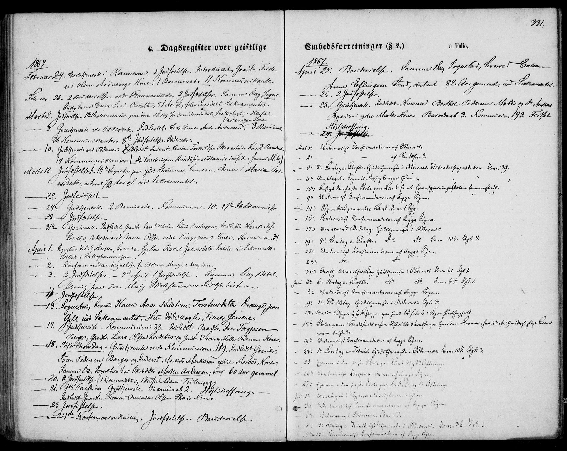 Oddernes sokneprestkontor, SAK/1111-0033/F/Fa/Faa/L0008: Parish register (official) no. A 8, 1864-1880, p. 331