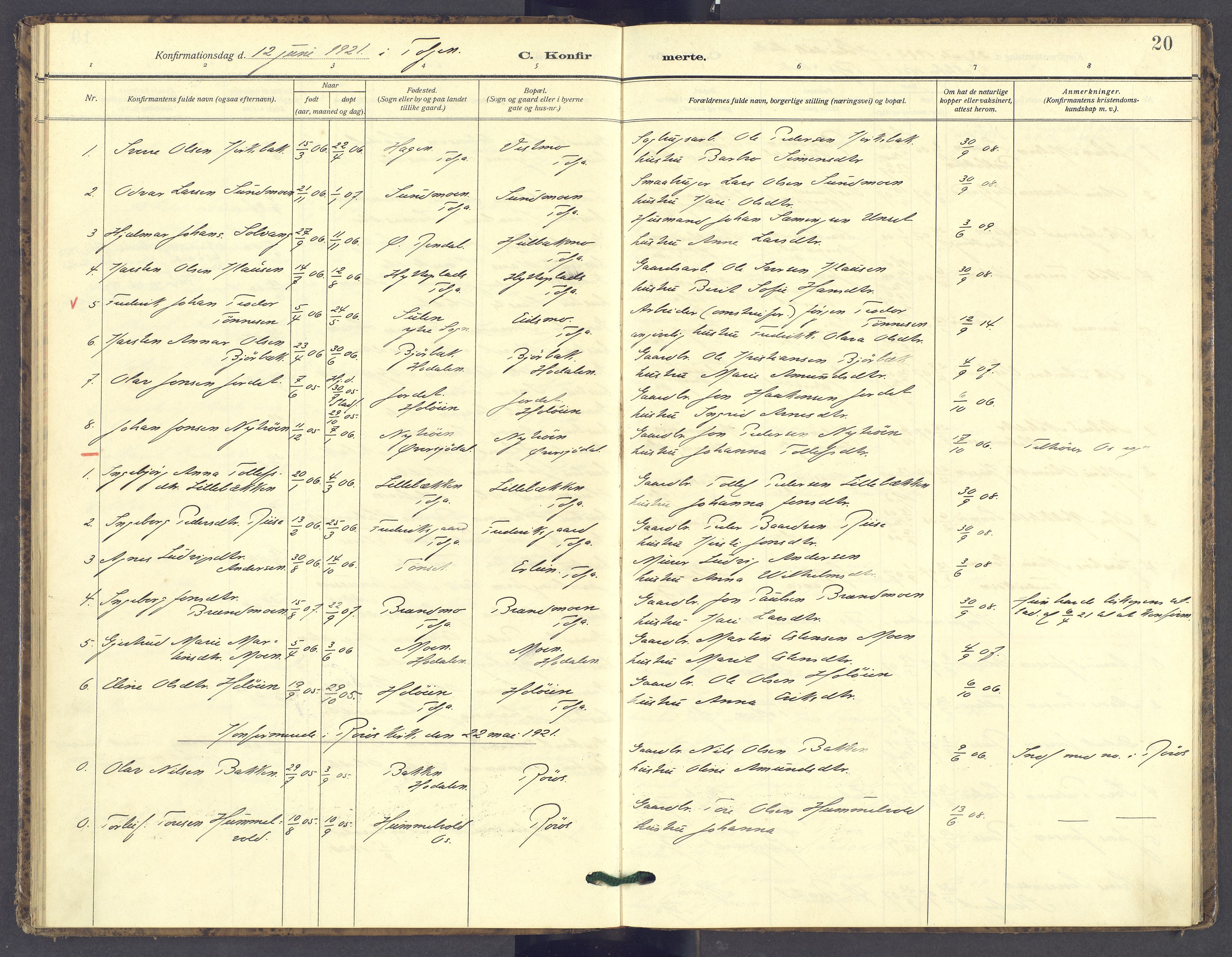 Tolga prestekontor, AV/SAH-PREST-062/K/L0016: Parish register (official) no. 16, 1908-1957, p. 20