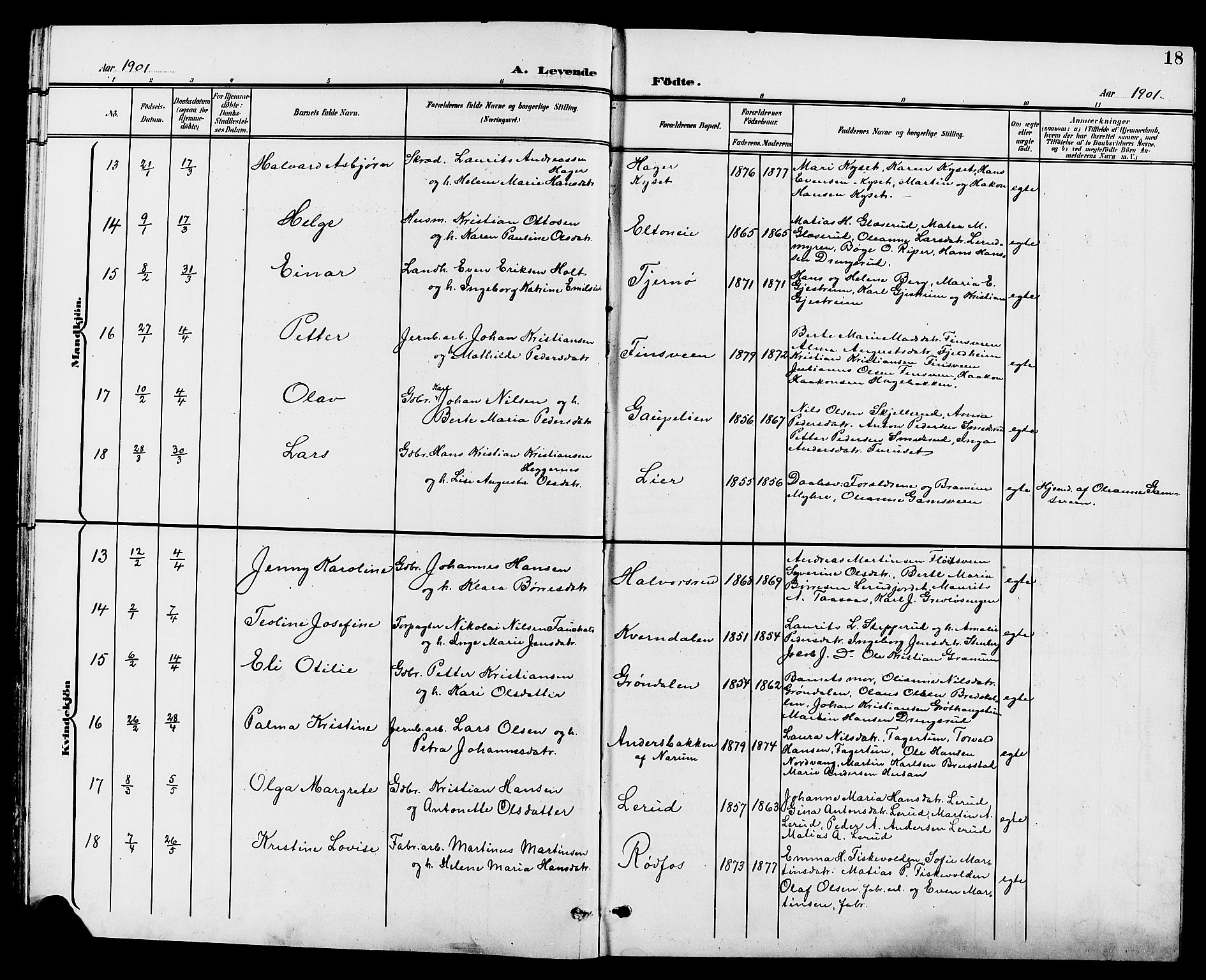 Vestre Toten prestekontor, AV/SAH-PREST-108/H/Ha/Hab/L0010: Parish register (copy) no. 10, 1900-1912, p. 18