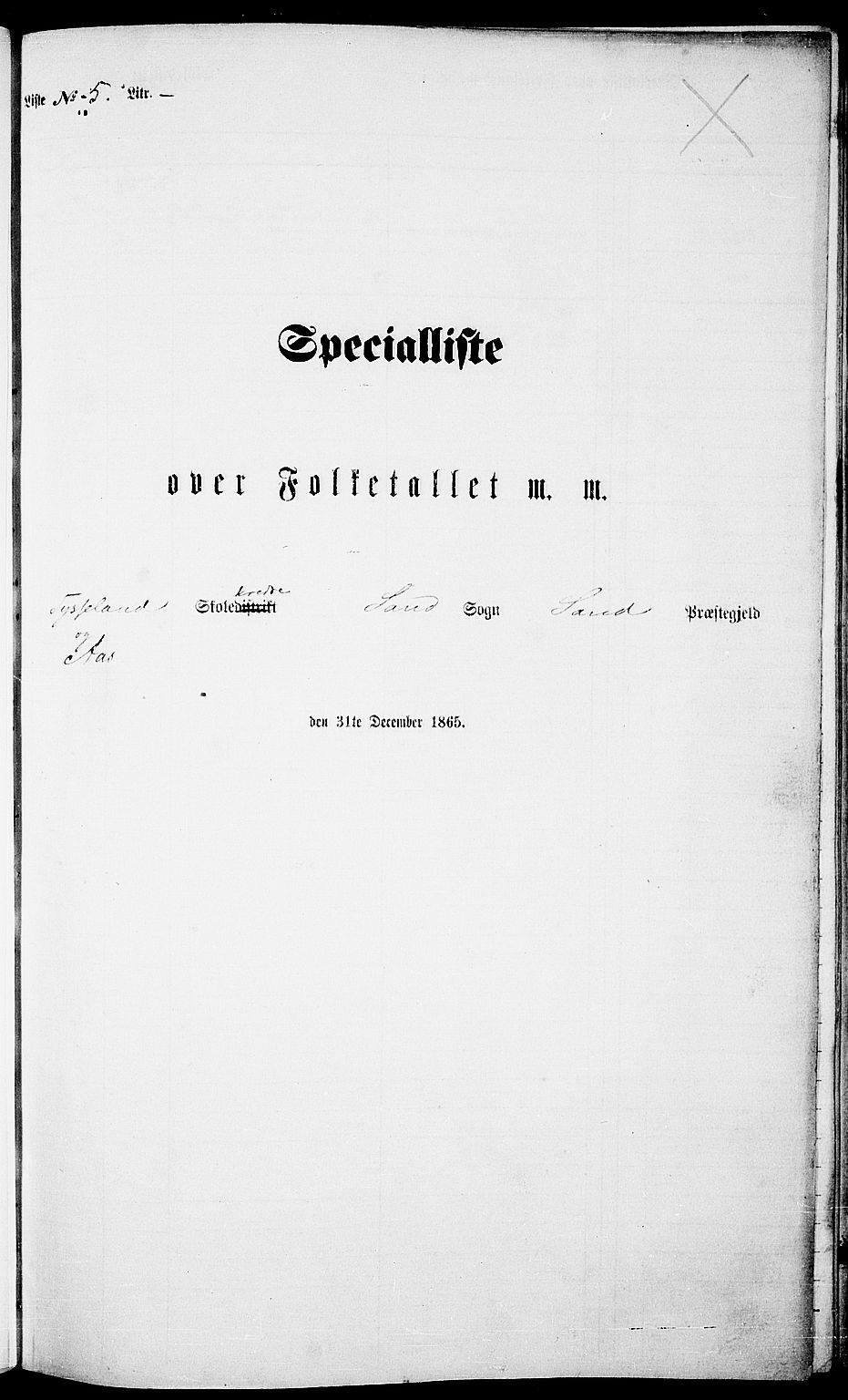 RA, 1865 census for Sand, 1865, p. 72