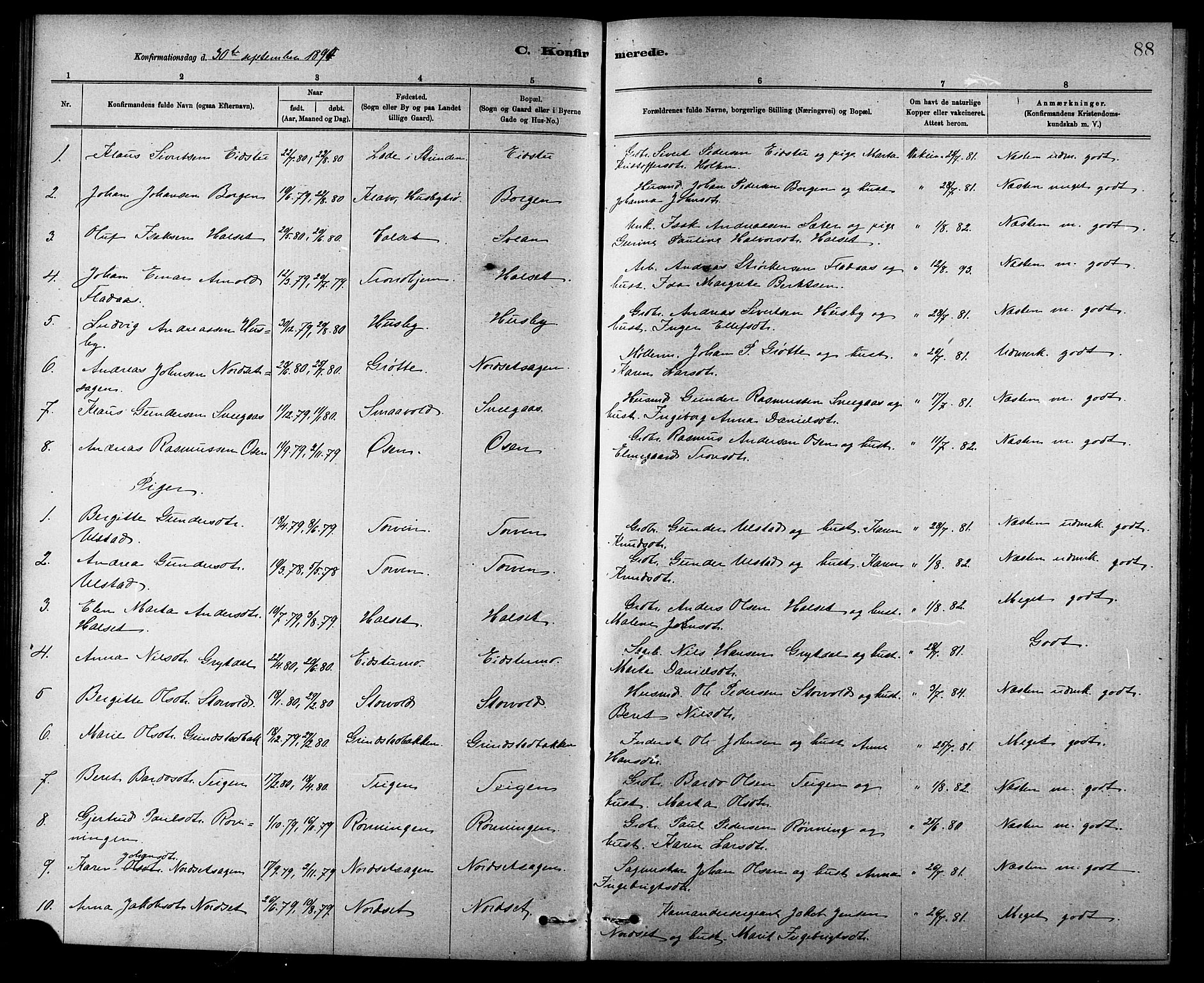 Ministerialprotokoller, klokkerbøker og fødselsregistre - Sør-Trøndelag, SAT/A-1456/618/L0452: Parish register (copy) no. 618C03, 1884-1906, p. 88
