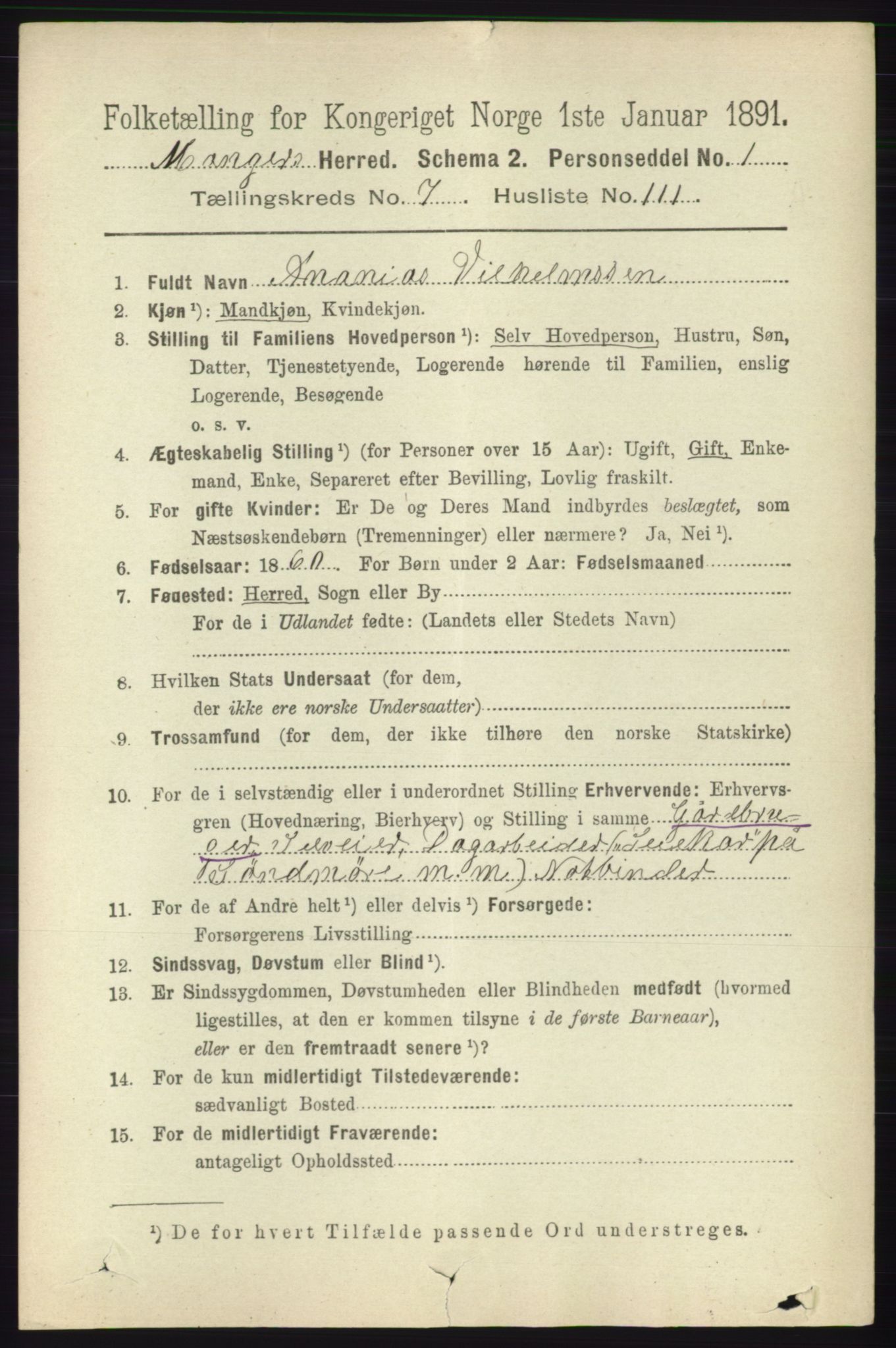 RA, 1891 census for 1261 Manger, 1891, p. 5008