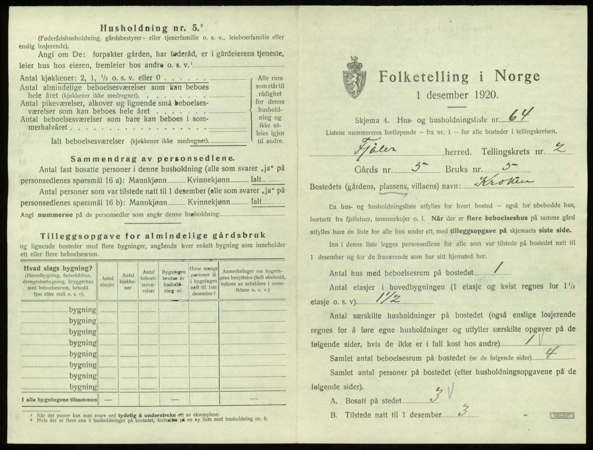 SAB, 1920 census for Fjaler, 1920, p. 279