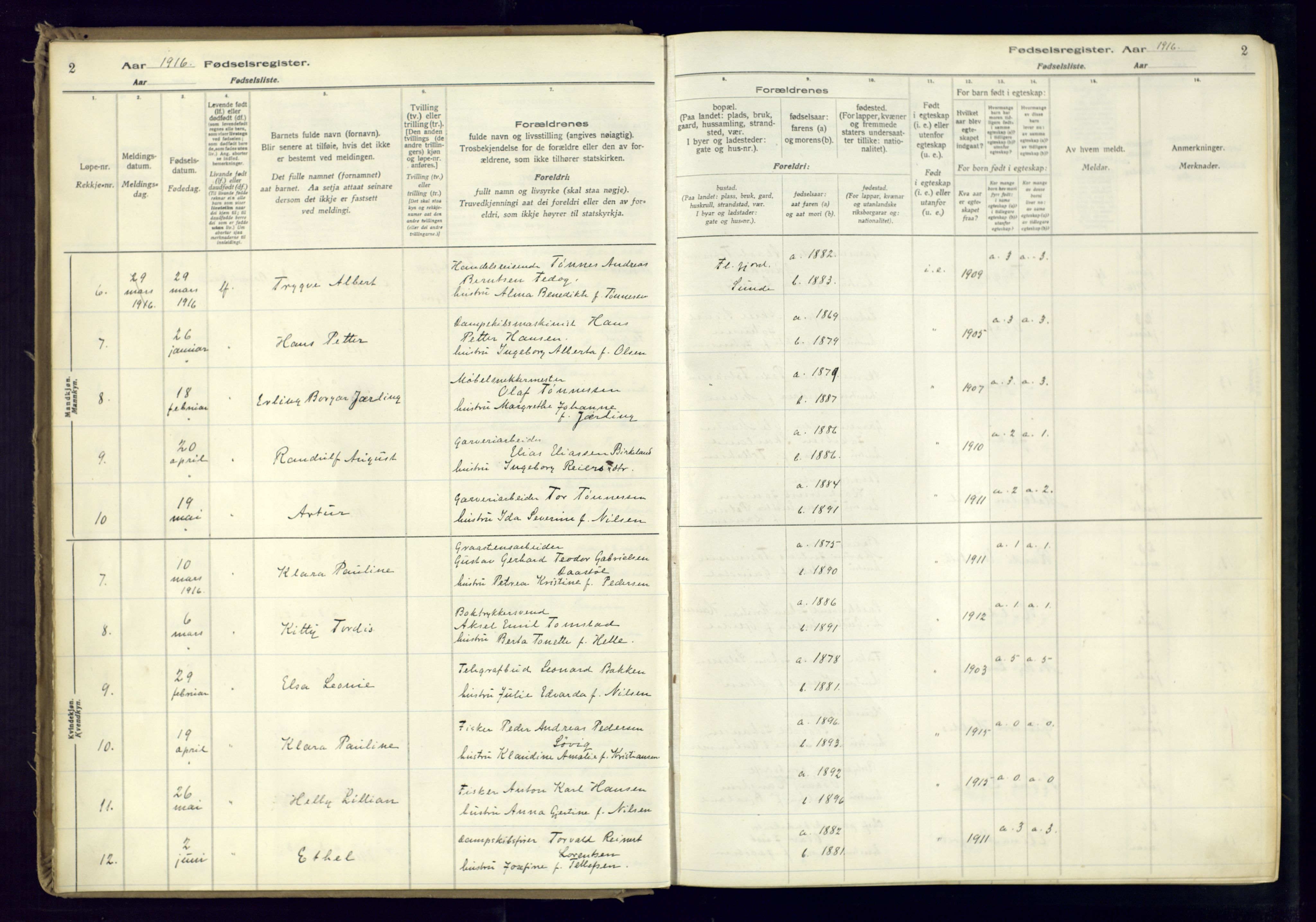 Flekkefjord sokneprestkontor, SAK/1111-0012/J/Ja/L0001: Birth register no. 1, 1916-1948, p. 2