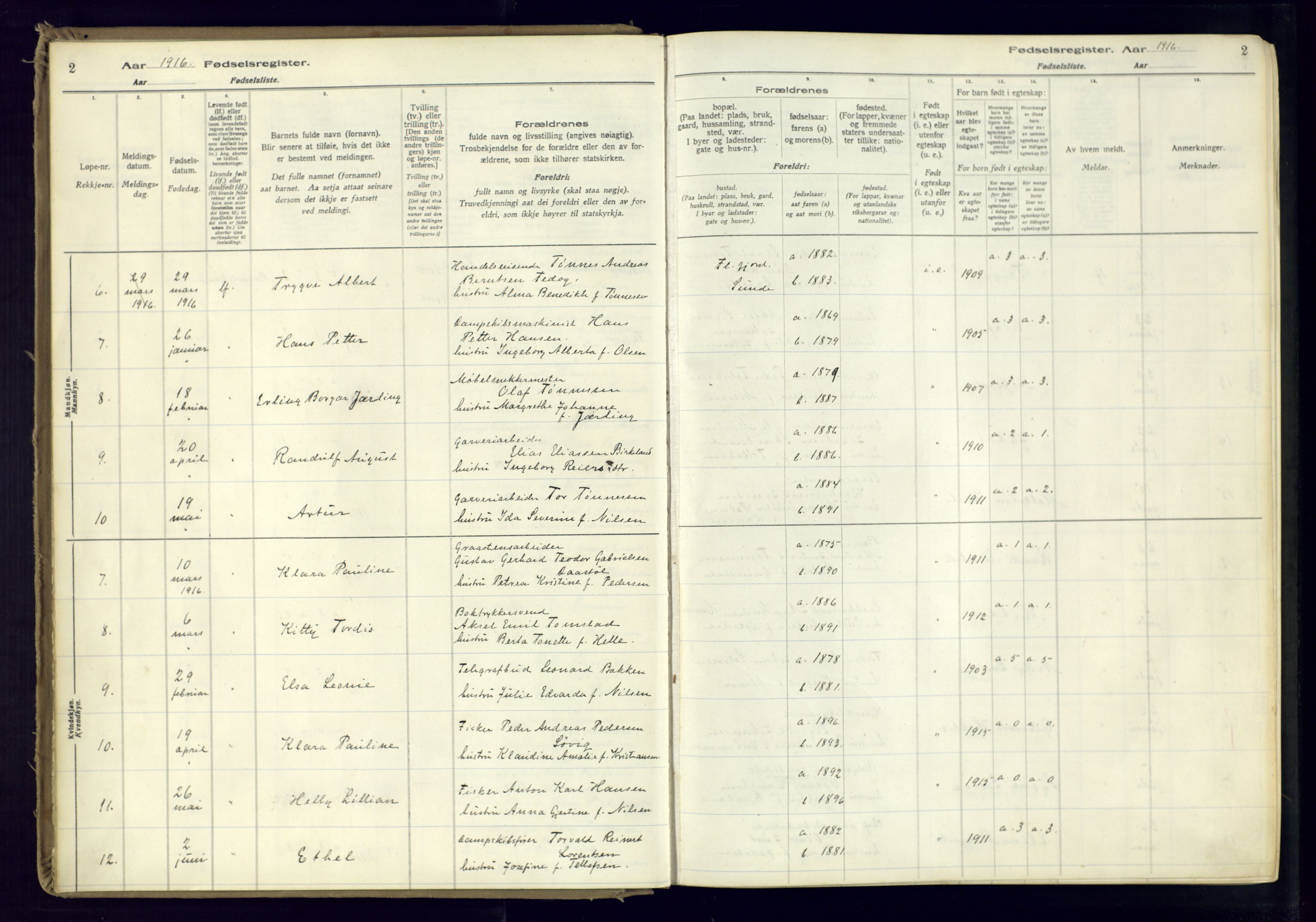 Flekkefjord sokneprestkontor, AV/SAK-1111-0012/J/Ja/L0001: Birth register no. 1, 1916-1948, p. 2