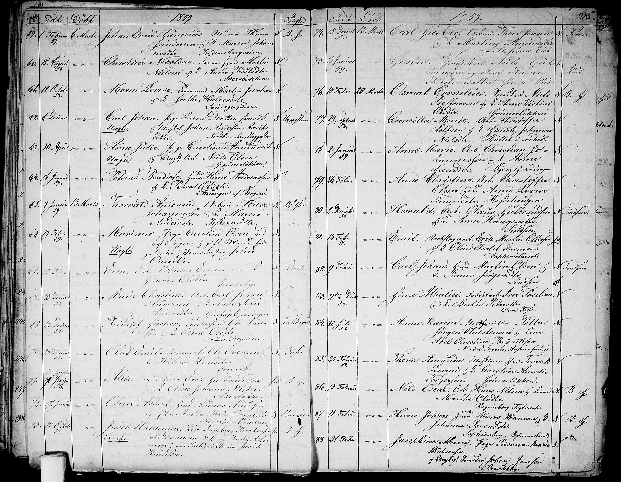 Aker prestekontor kirkebøker, AV/SAO-A-10861/G/L0010: Parish register (copy) no. 10, 1852-1859, p. 234-235