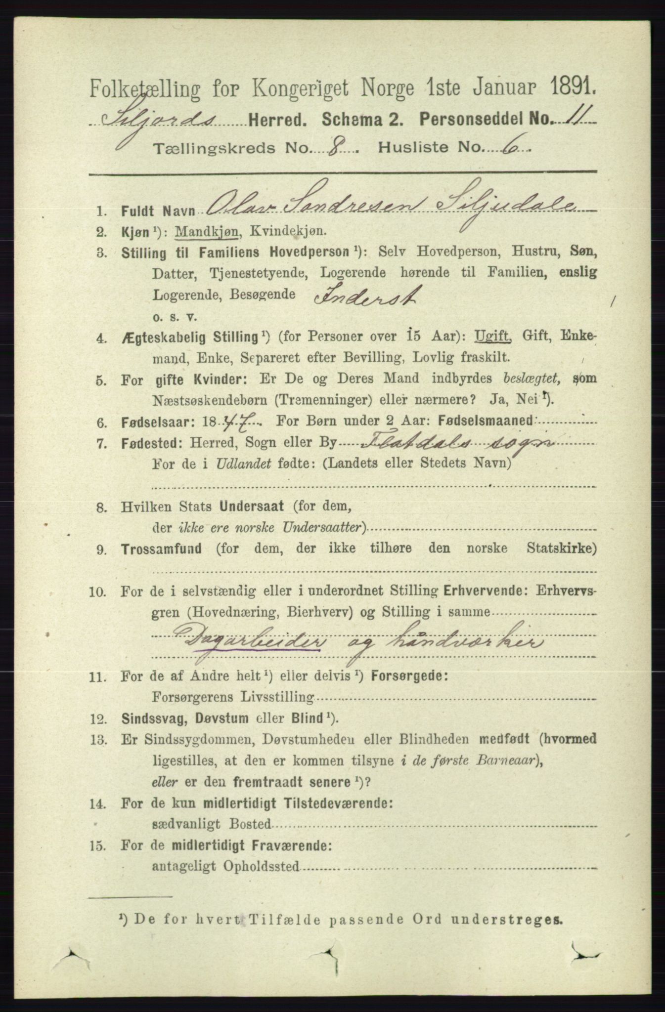 RA, 1891 census for 0828 Seljord, 1891, p. 2906