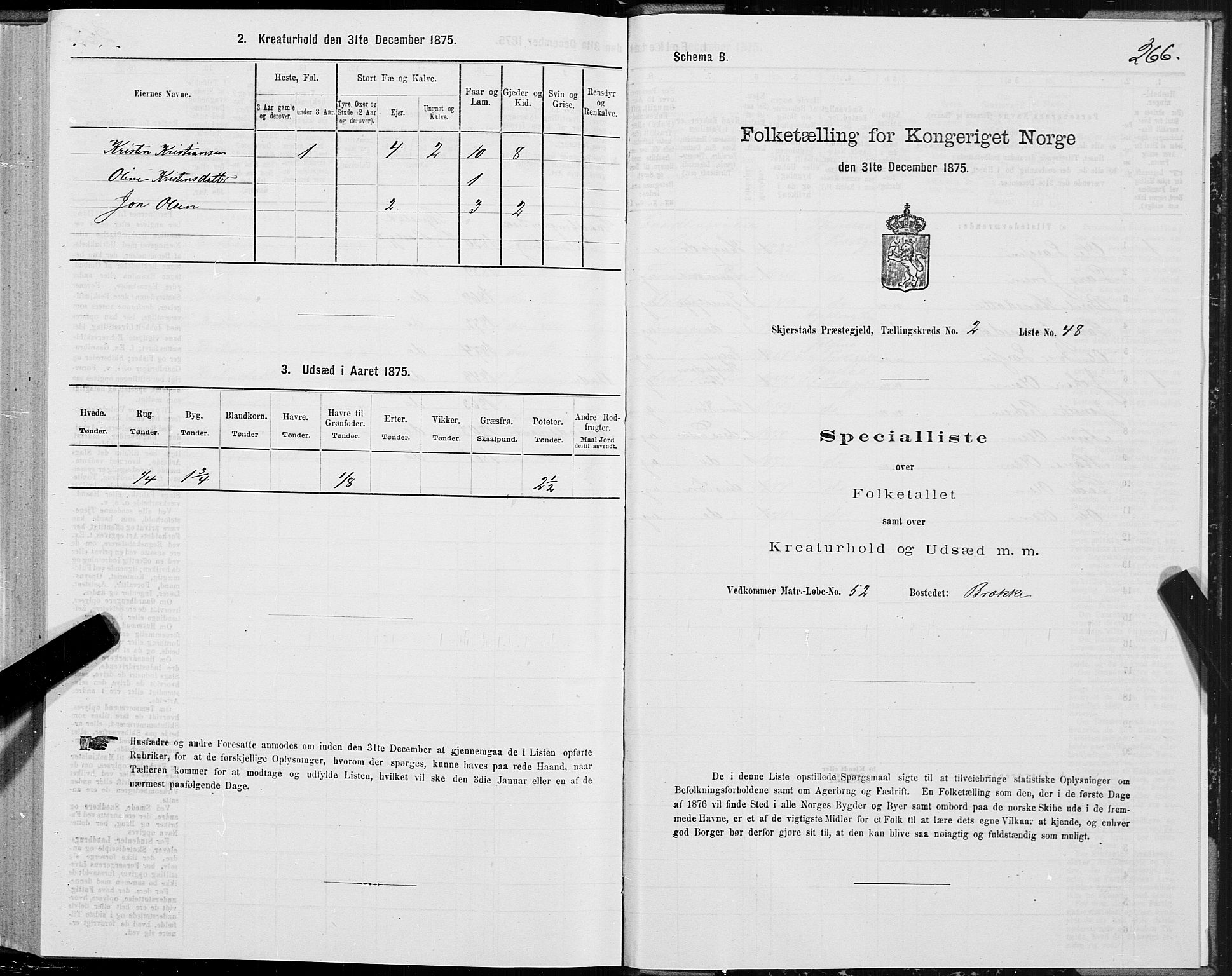 SAT, 1875 census for 1842P Skjerstad, 1875, p. 1266
