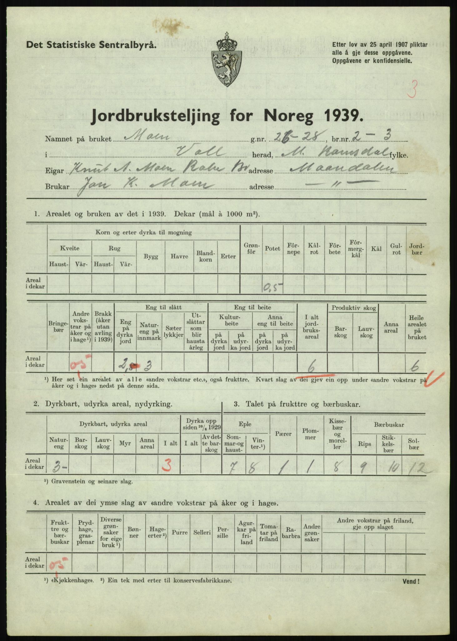 Statistisk sentralbyrå, Næringsøkonomiske emner, Jordbruk, skogbruk, jakt, fiske og fangst, AV/RA-S-2234/G/Gb/L0251: Møre og Romsdal: Voll, Eid, Grytten og Hen, 1939, p. 75