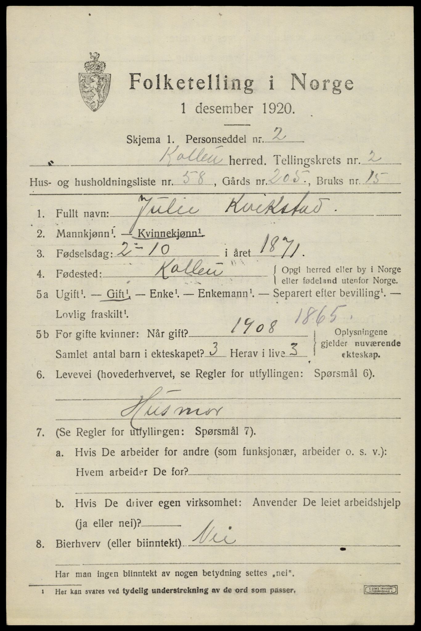 SAH, 1920 census for Kolbu, 1920, p. 2438